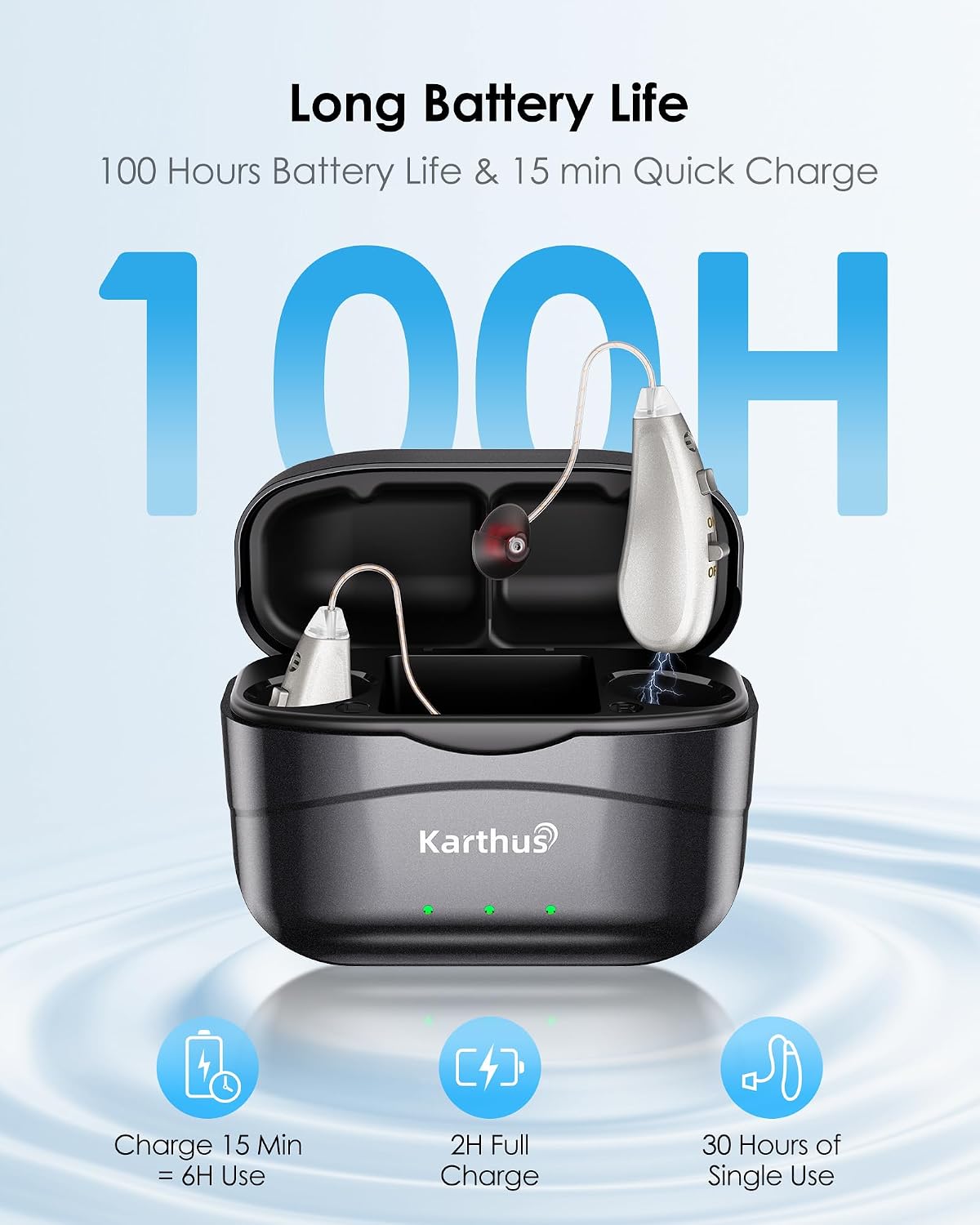 Detalle 2 de Rechargeable OTC Hearing Aids with 100-Hour Charging Case