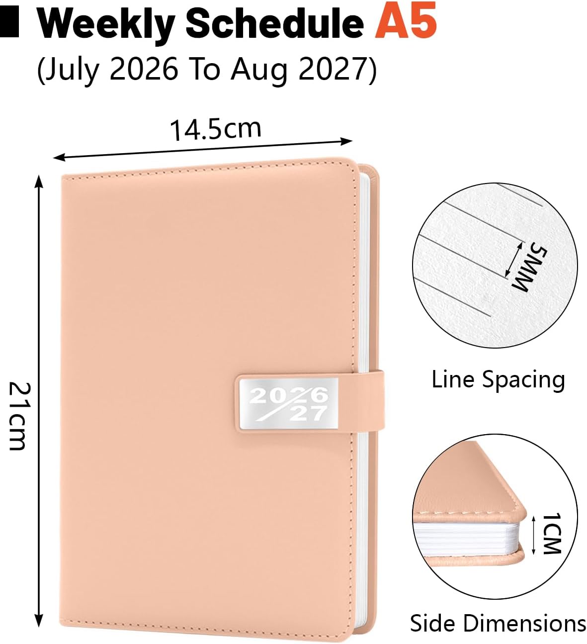 Detalle 2 de HW CASA Diario 2026/2027 – Agenda settimanale A5 Multilingue con chiusura magnetica e PU a protezione