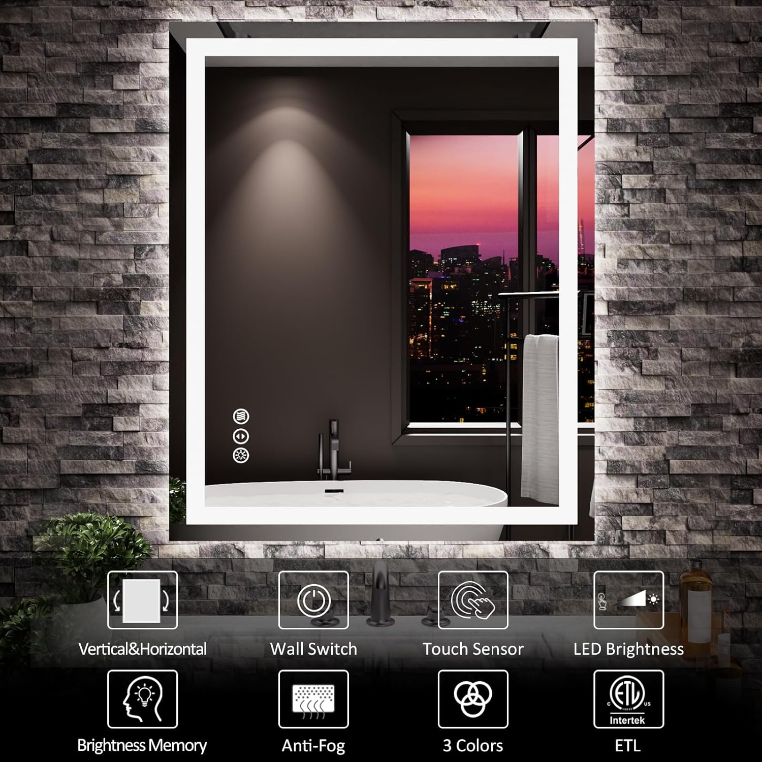 Thumbnail 5 de Amorho LED Bathroom Mirror 24" x 30" with Front & Back Lighting