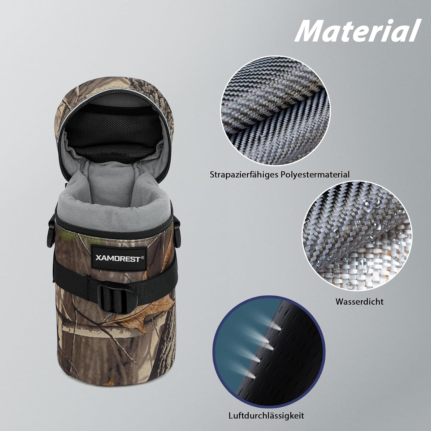 Detalle de XAMOREST Kamera-Objektivtasche XL aus Nylon (Blattgrün) – für kompakte Objektive bis ca. 4,13 × 7,28 Zoll