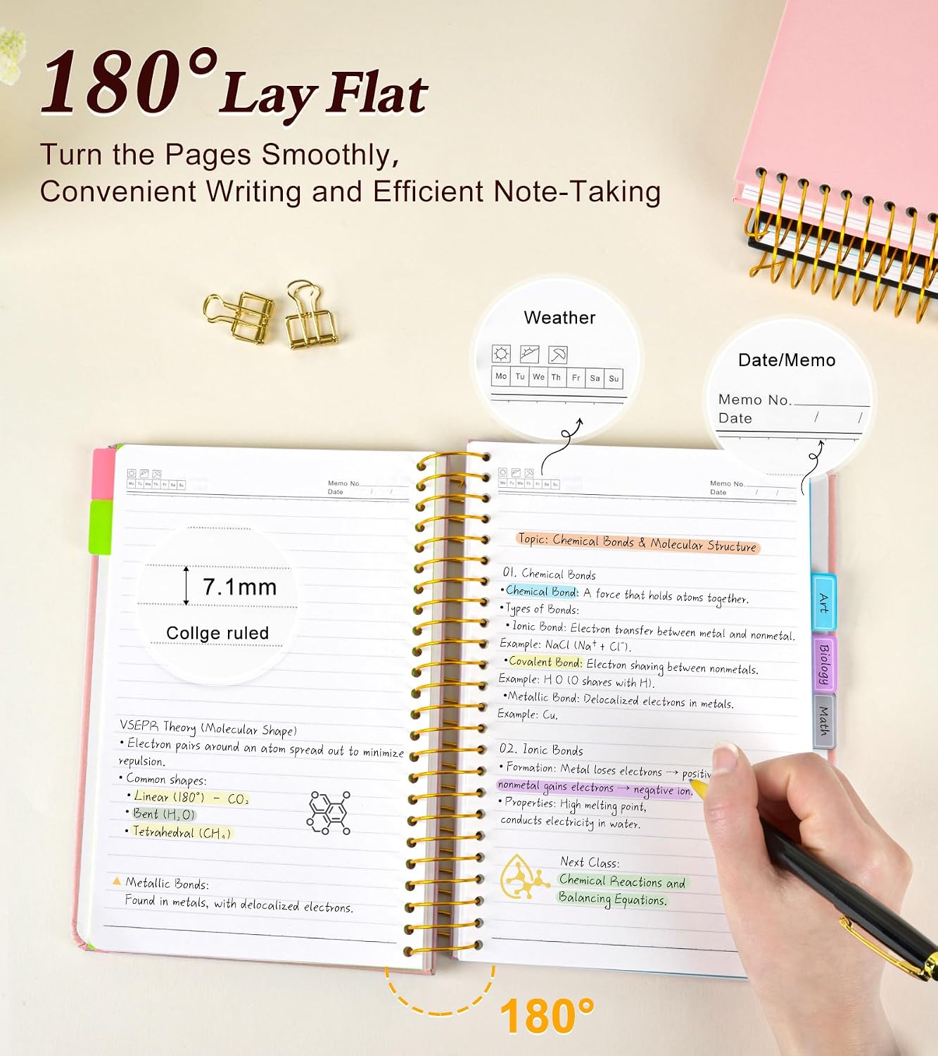 Thumbnail 6 de JASLEKO 5-Subject A5 Spiral Notebook, 240 Pages, Pink, Pocket Dividers