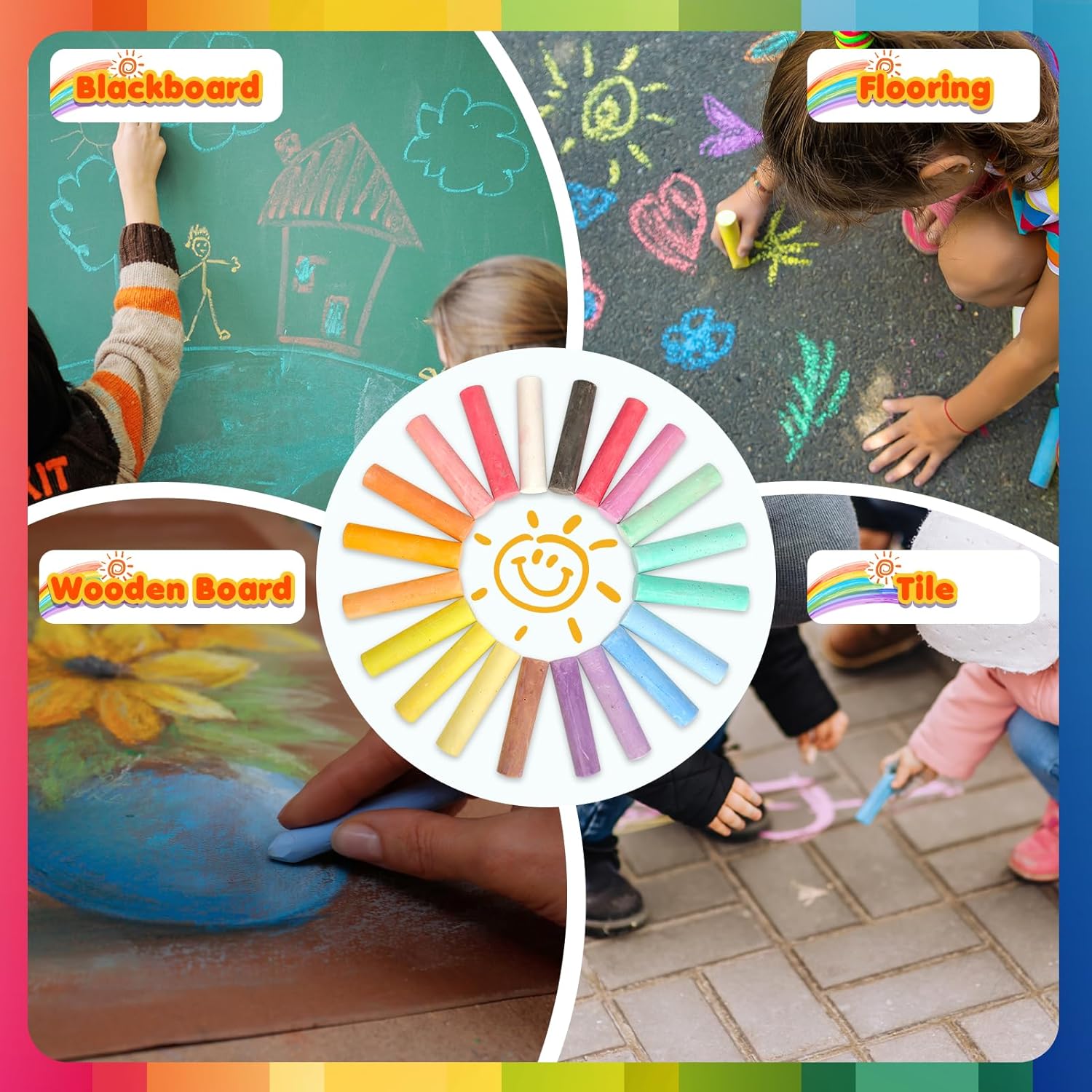 Thumbnail 5 de 200PCS Washable Sidewalk Chalks Set (20 Colors) — Jumbo Washable Sidewalk Chalk for Kids, Outdoor Drawing & Blackboard Art