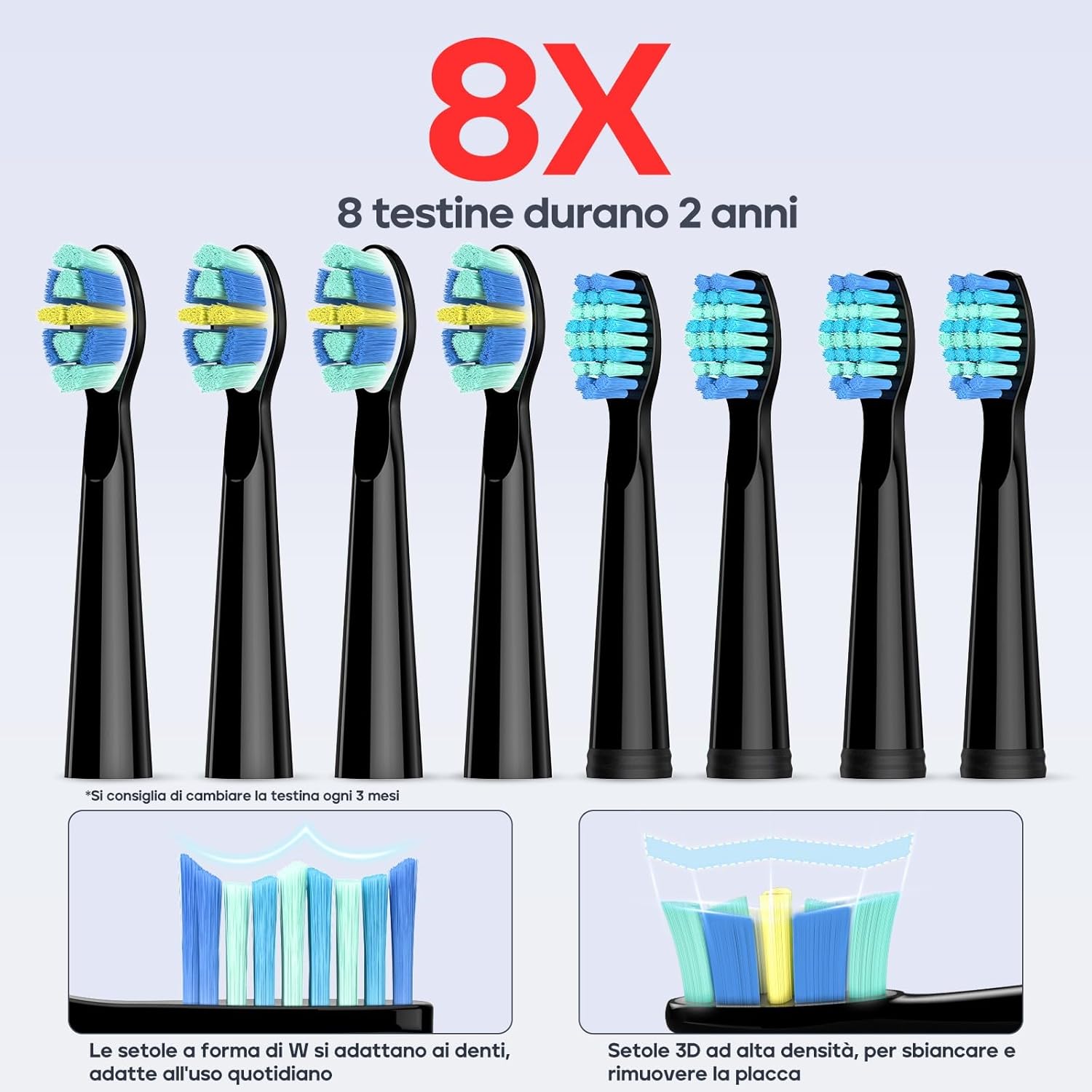 Thumbnail 2 de Seago spazzolino elettrico da viaggio SG-958 (nero) ricaricabile con 8 testine e 5 modalità