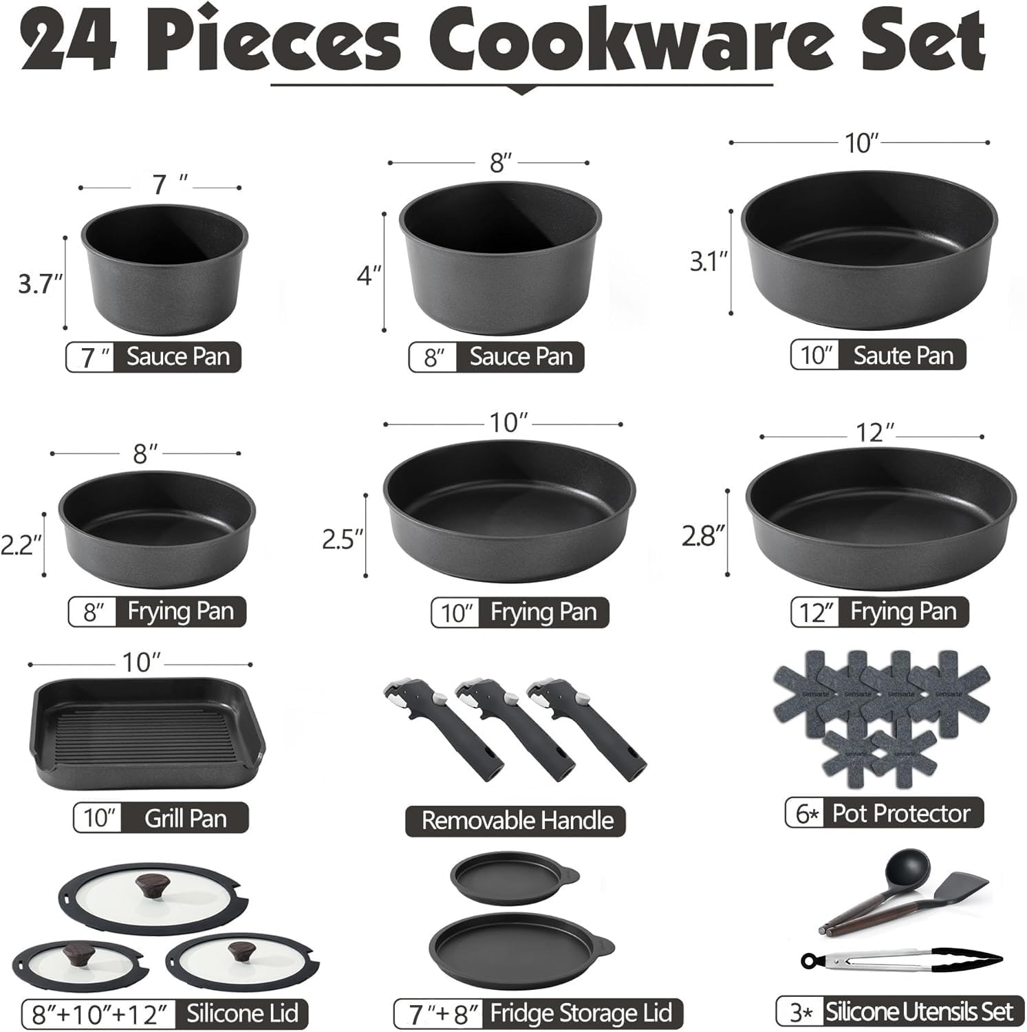 Thumbnail 1 de SENSARTE 24-Piece Nonstick Pots and Pans Set with Removable Handles