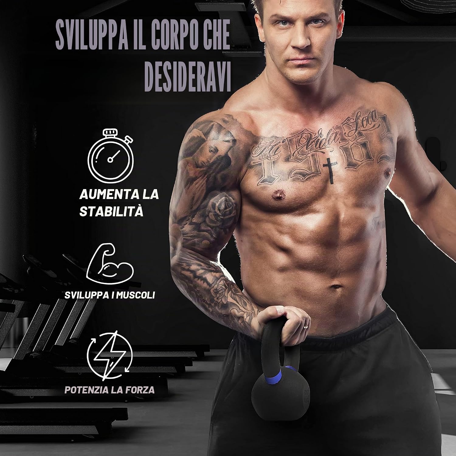 Detalle de Yes4All Kettlebell da 4–32 kg verniciata a polvere con impugnatura lunga – Kettlebell da competizione