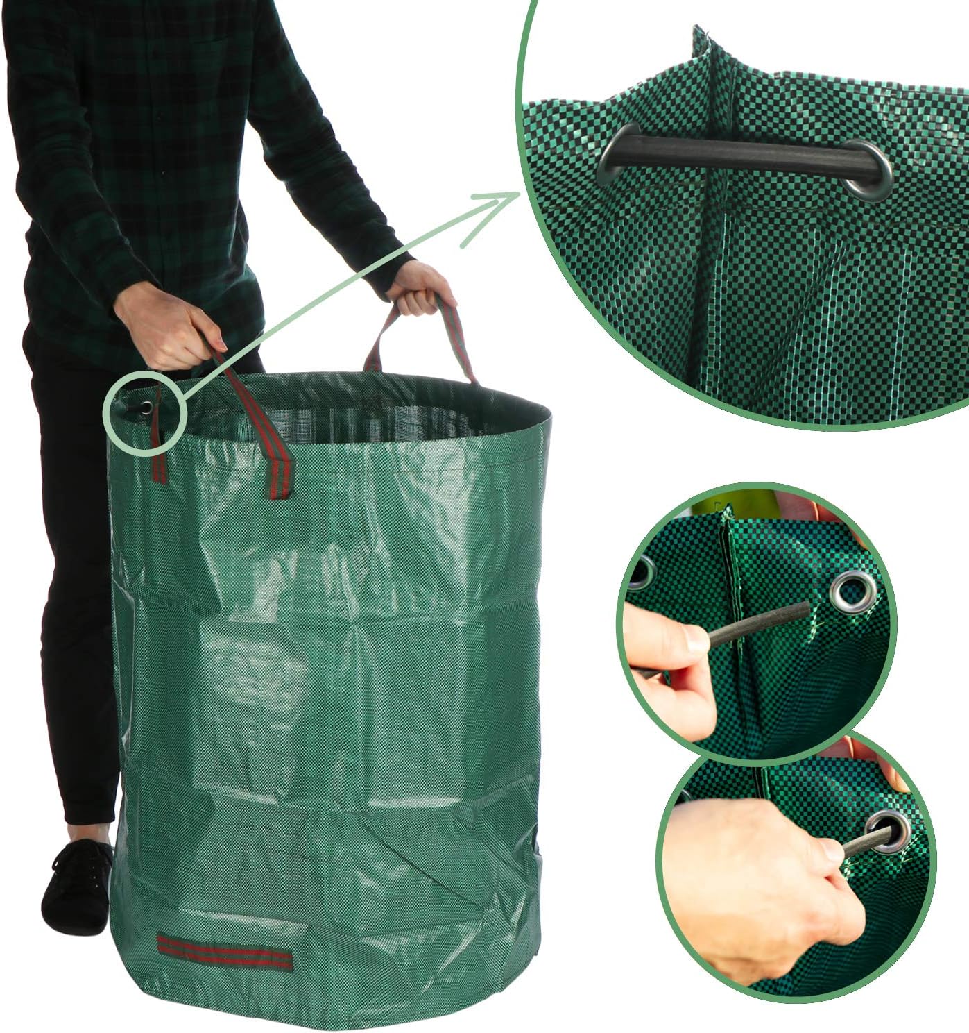 Thumbnail 3 de COM-FOUR® 3x sacchetti per rifiuti da giardino XL – borsa pieghevole con maniglie, contenitore antistrappo per foglie e rifiuti verdi