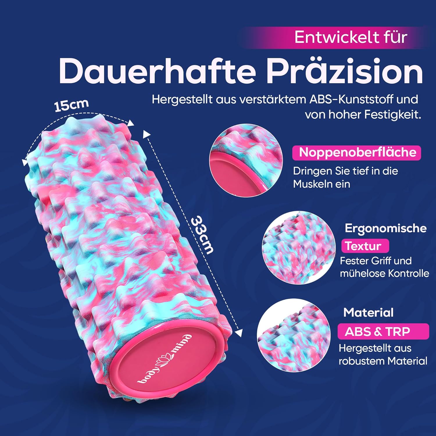 Thumbnail 5 de Body & Mind Faszienrolle Massage-Rolle – 33 x 14,5 cm für Oberkörper, Nacken, Rücken und mehr
