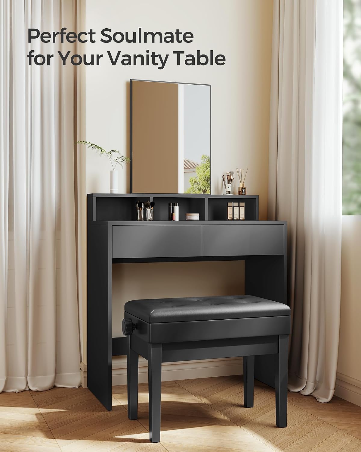 Thumbnail 4 de SONGMICS ULPB57H Adjustable Piano Bench with Storage, Black Faux Leather