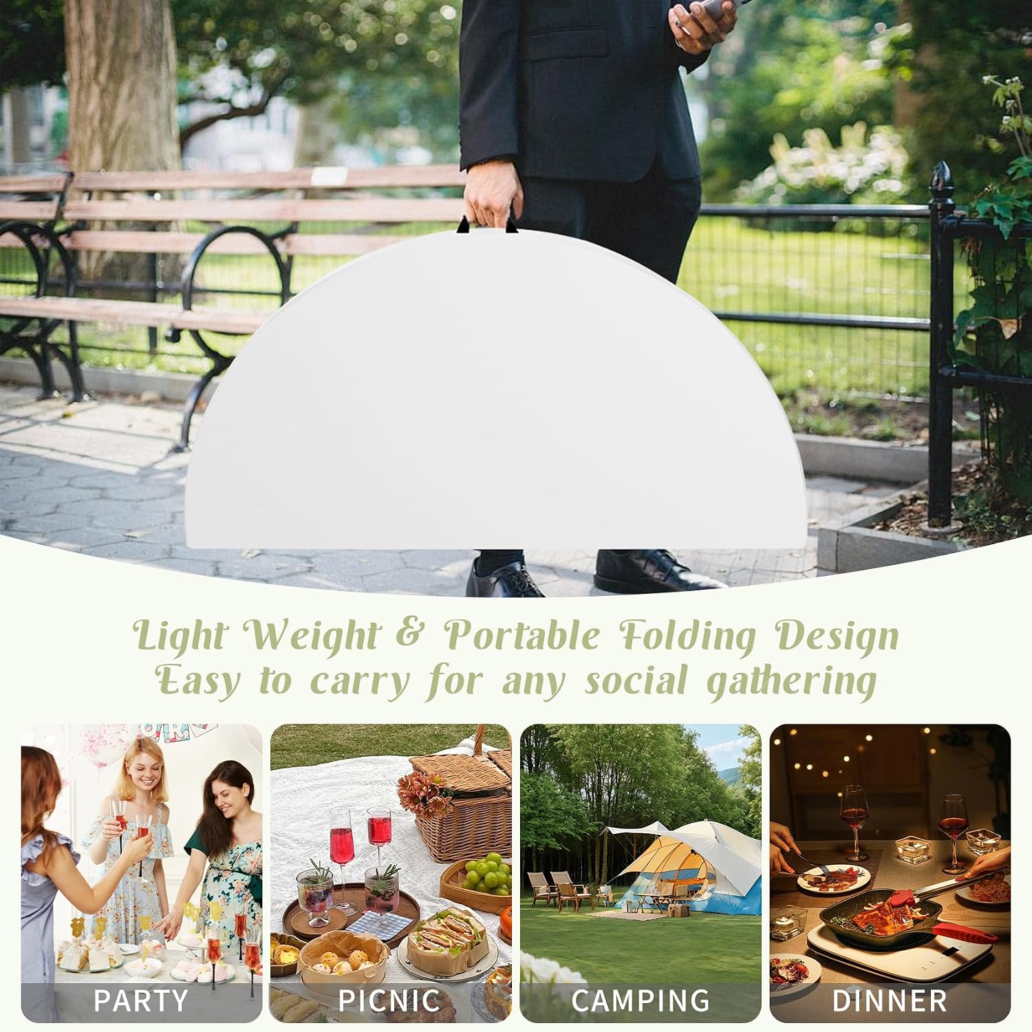 Detalle 2 de Fivenl YZDZ 5 FT Round Folding Table, White HDPE Top with Carrying Handle