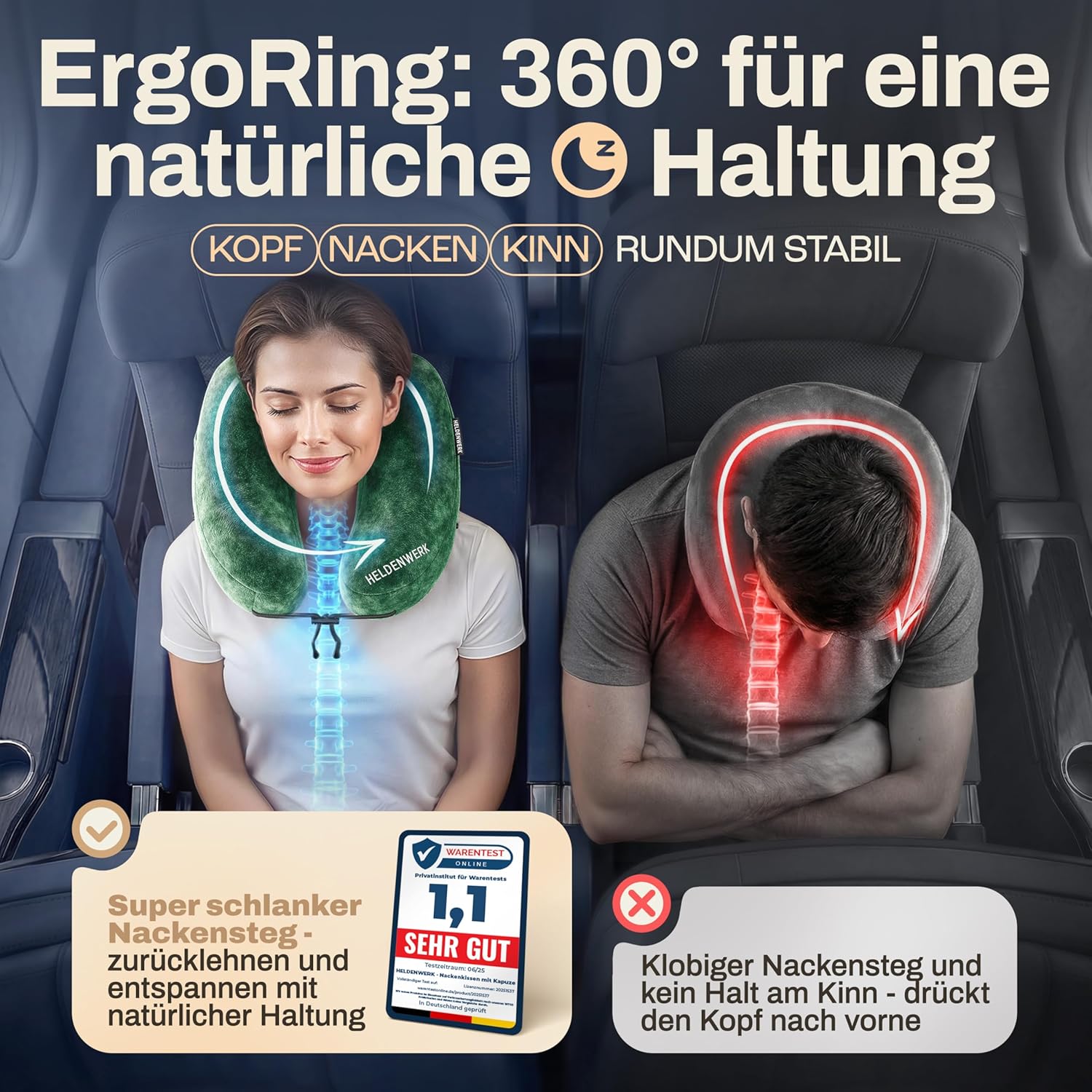 Thumbnail 3 de HELDENWERK Air Nackenkissen Flugzeug – Aufblasbar, 5 Schlafpositionen, inkl. Kapuze