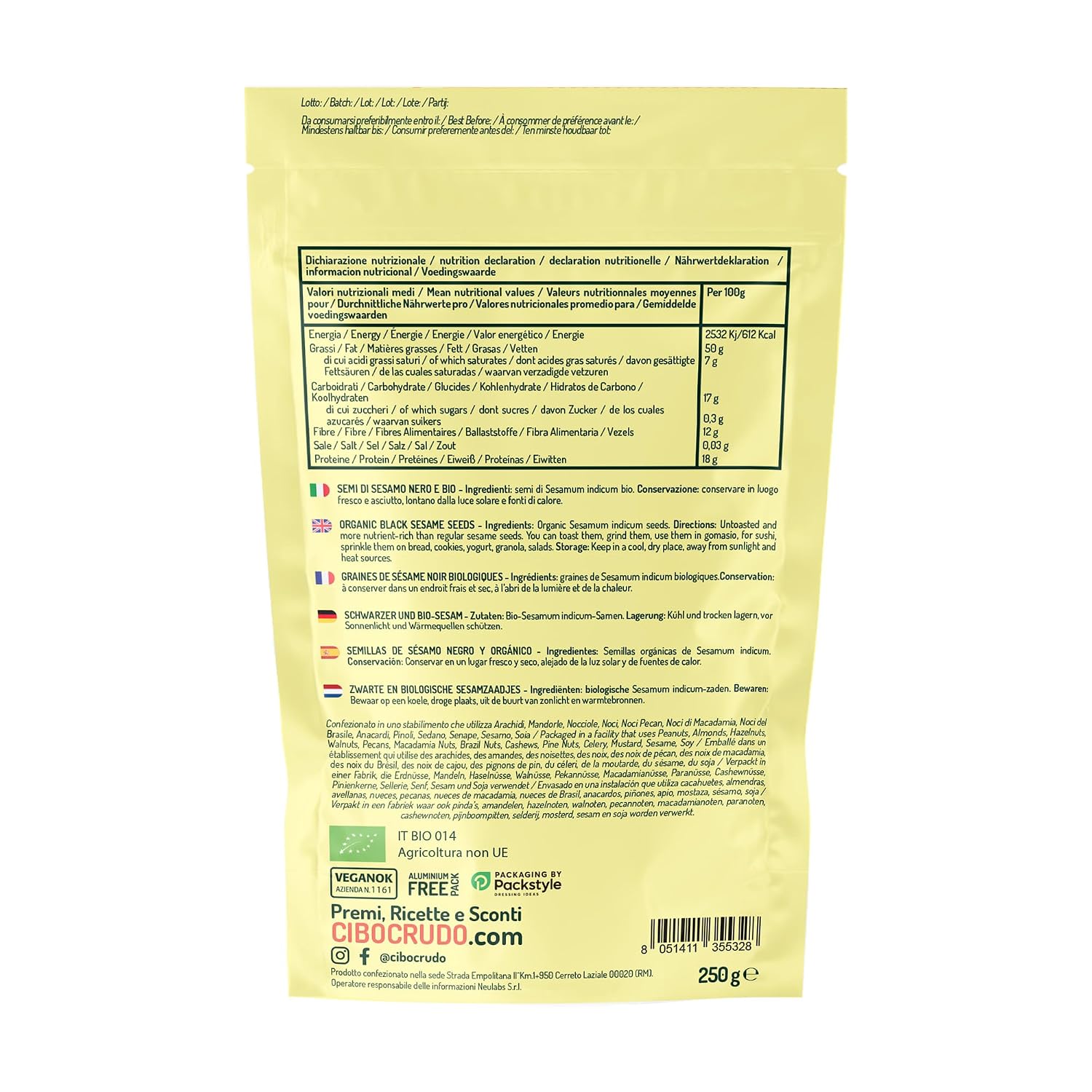 Detalle de Schwarzer Sesam Bio – 250 g: roh, ungeröstet, vegan