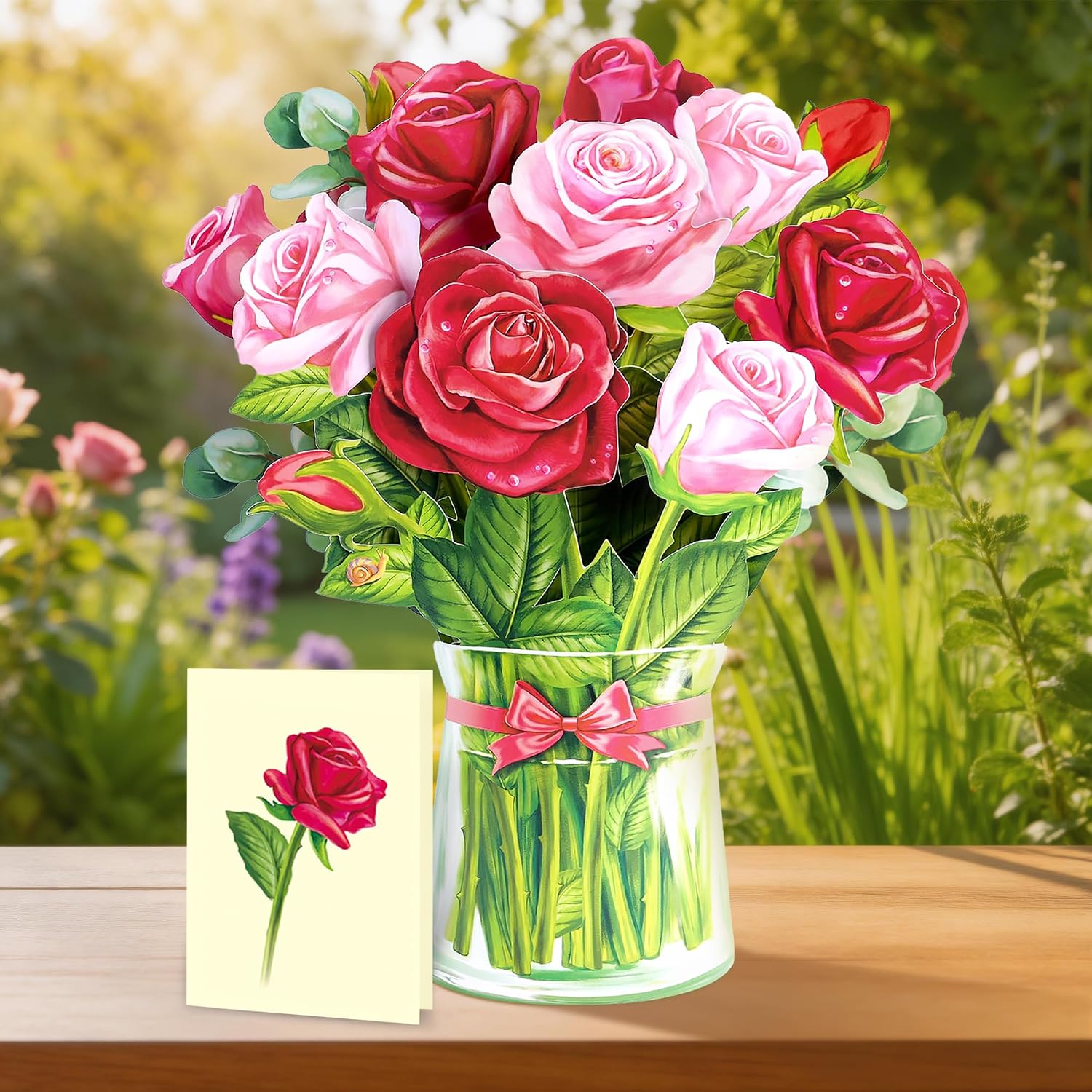 Detalle 2 de Airpark Pop Up Flower Card 3D Red Rose Bouquet 💌