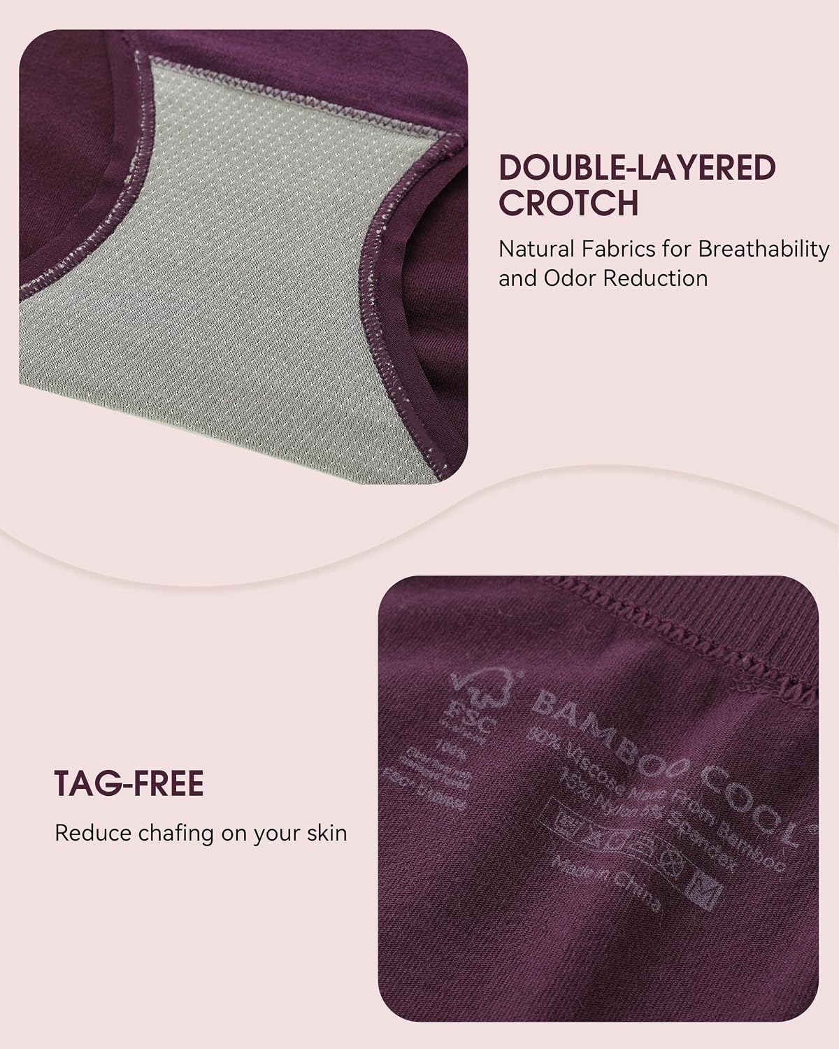 Detalle de BAMBOO COOL Women's Seamless Moisture-Wicking Briefs
