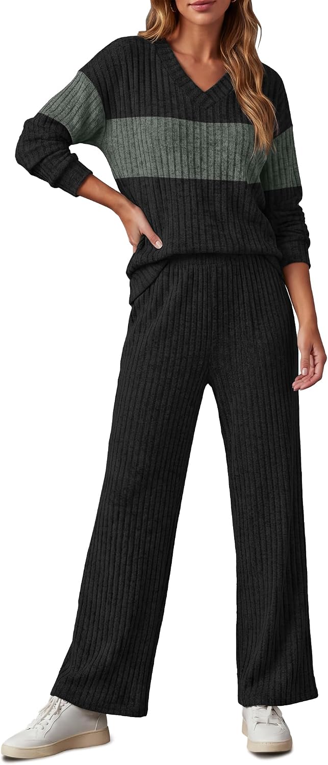 Detalle 2 de RUMIA Women's Lounge Set with V-Neck Top, Wide-Leg Pants and Pockets