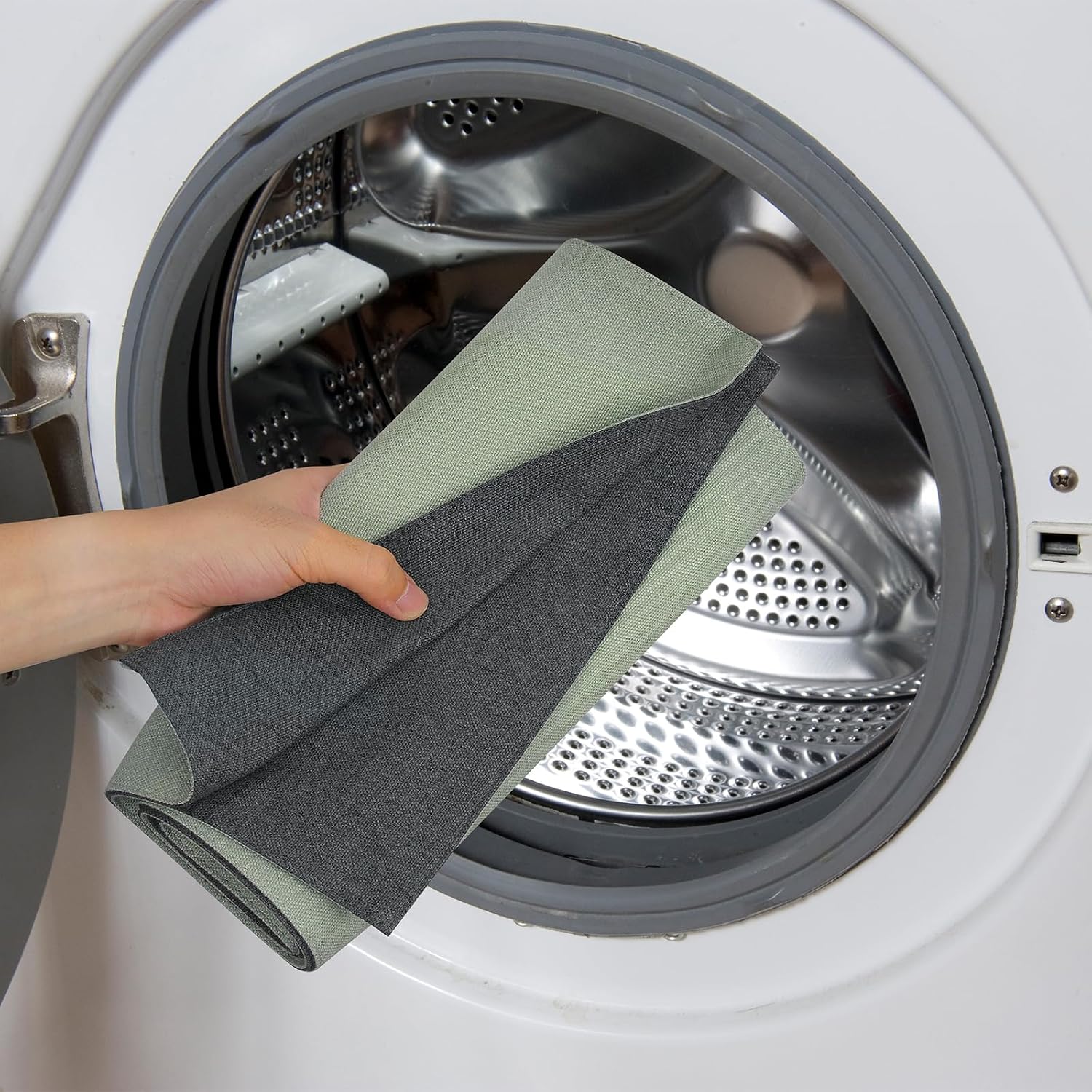 Detalle de Banchif Platzsets Leinenimitat 4er-Set, 30x45 cm, Grau-Salbeigrün – Waschbar und doppelseitig nutzbar