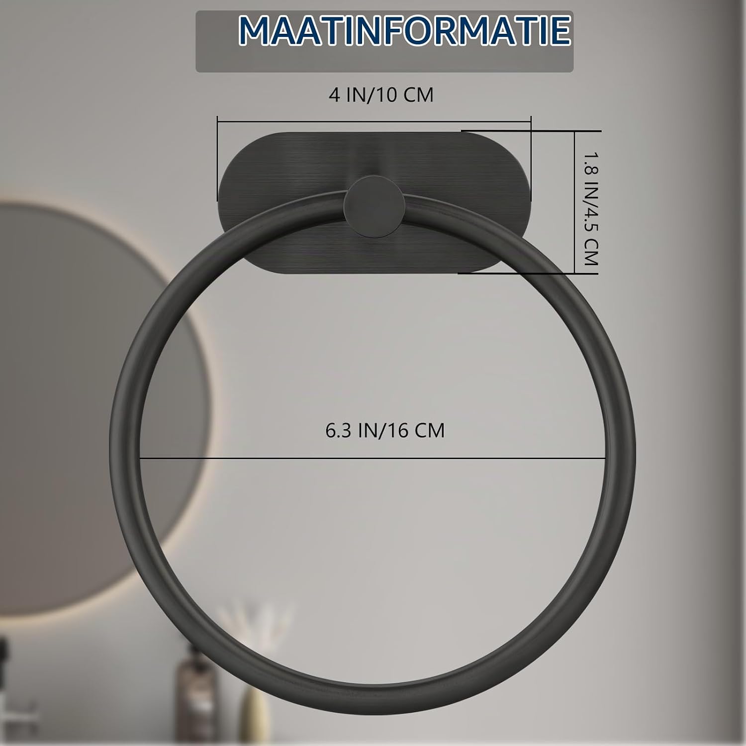 Detalle de Markcco MKEU-002-STR zelfklevende handdoekring, matzwart roestvrij staal