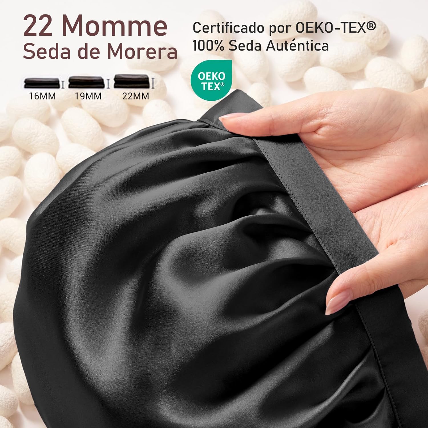 Detalle 2 de LitBear Gorro de Seda 22 Momme para dormir