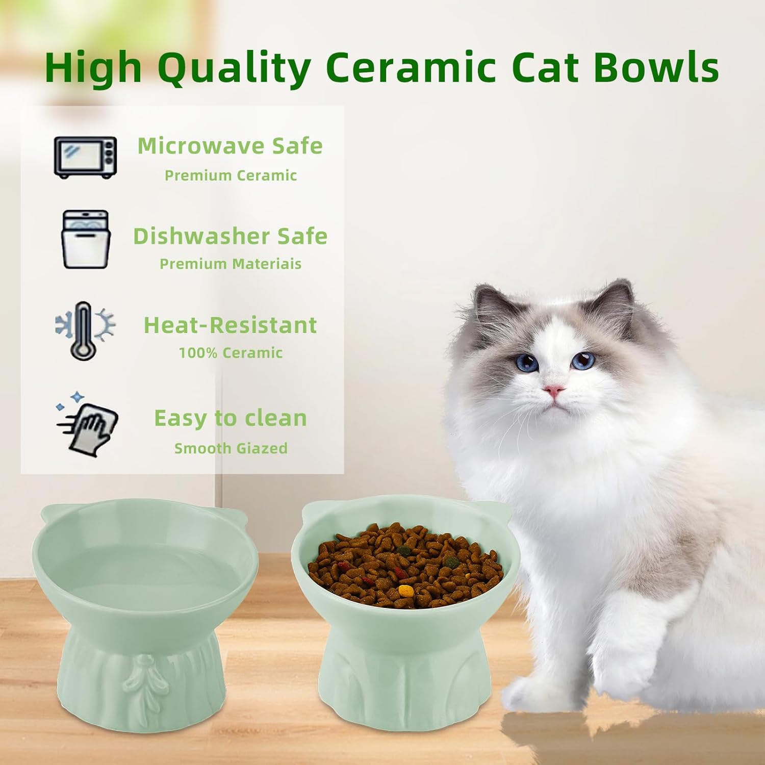 Thumbnail 5 de Ceramic Elevated Cat Bowls 2-pack, Whisker-Friendly 🐱