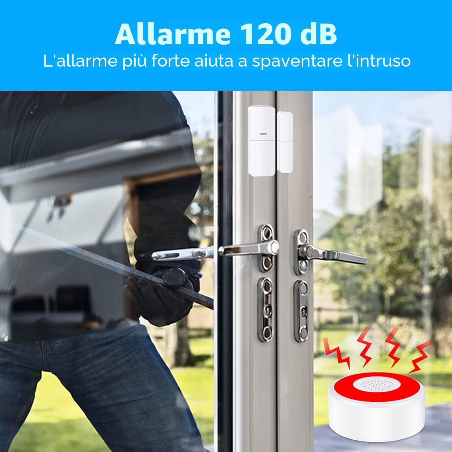 Thumbnail 1 de AGSHOME Allarme Casa Senza Fili 11 pezzi: Sirena 120 dB, 8 Sensori Porte/Finestre, 2 Telecomandi, Alexa/Google Assistant