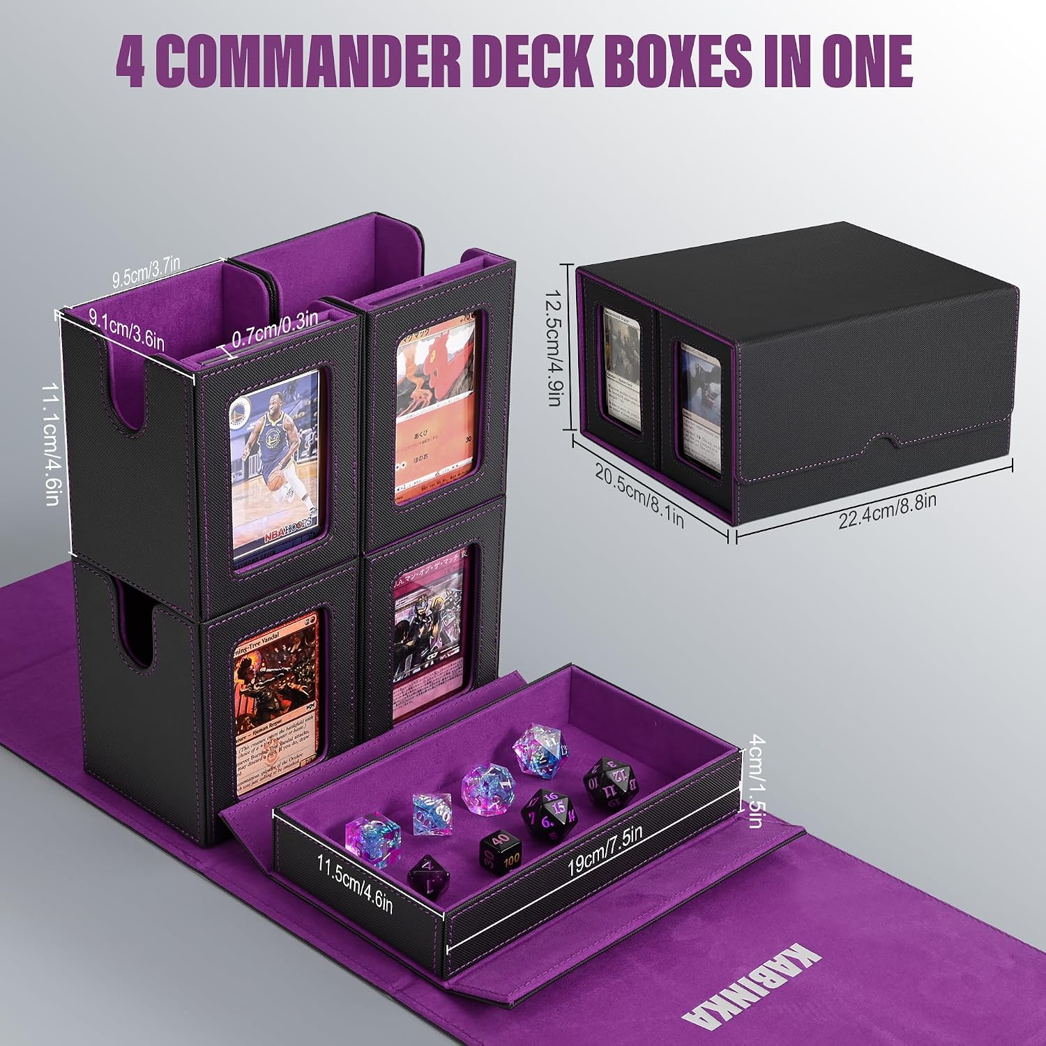 Thumbnail 3 de Kabinka Card Deck Box for MTG Commander (4 Magnetic Card Cases + Dice Tray) — Holds 400+ Double-Sleeved Cards, Black/Purple