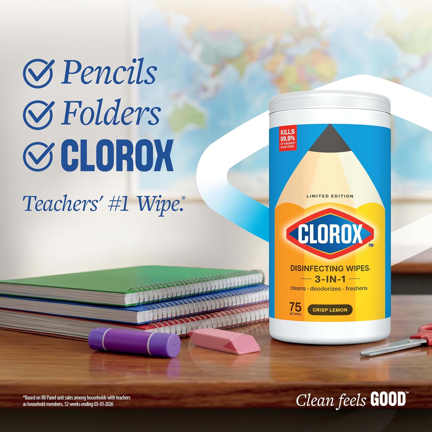 Detalle de Clorox Disinfecting Wipes Back to School Variety Pack (75 Count Each, Pack of 3)