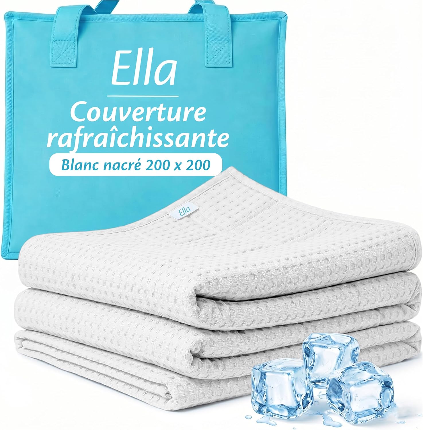 Ella Couverture rafraîchissante d’été adulte en Tencel (200x200 cm) blanc nacré, certifiée OEKO-TEX