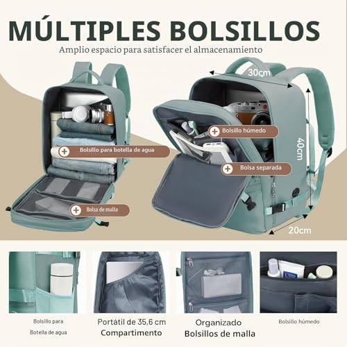 Detalle de Xkdoai Mochila de Viaje 40x30x20 cm para Cabina de Avión con Bolsillo Antirrobo