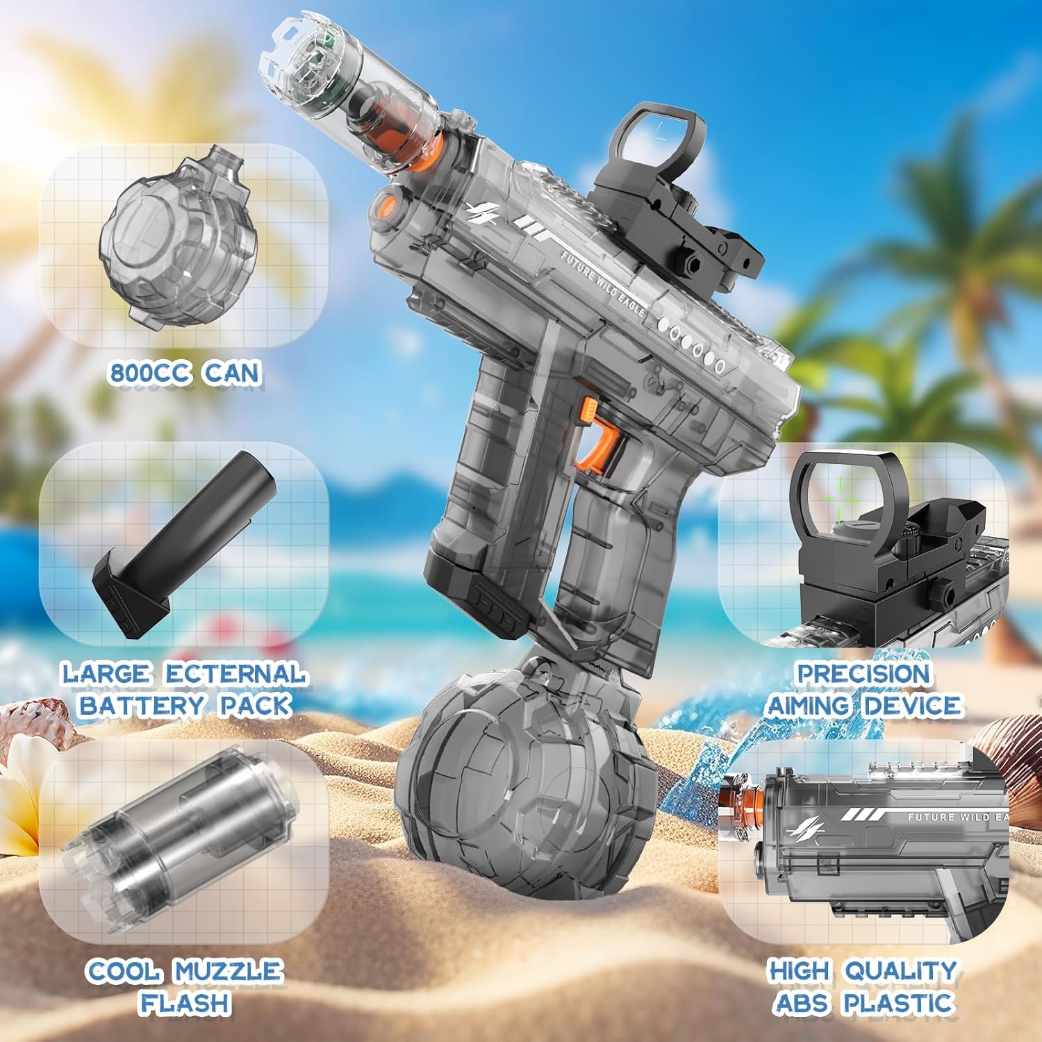 Thumbnail 4 de Vmiya Electric Water Gun (Automatic Squirt) up to 32 FT, 800cc Tank, Muzzle Flash — Gray