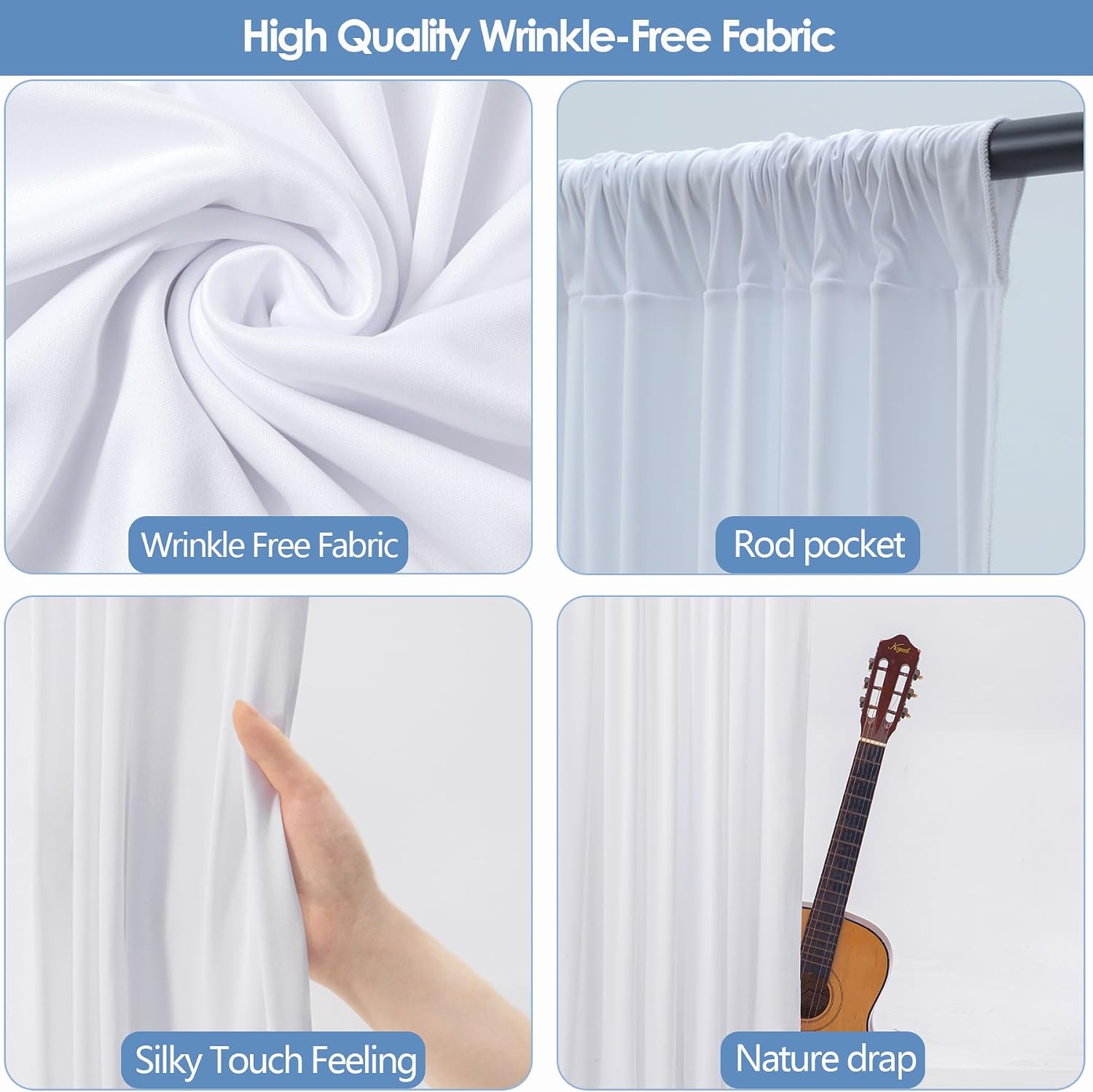 Detalle de 30x10ft Wrinkle Free White Backdrop Curtain – 10x10ft 2-Panel Set for Events and Photography