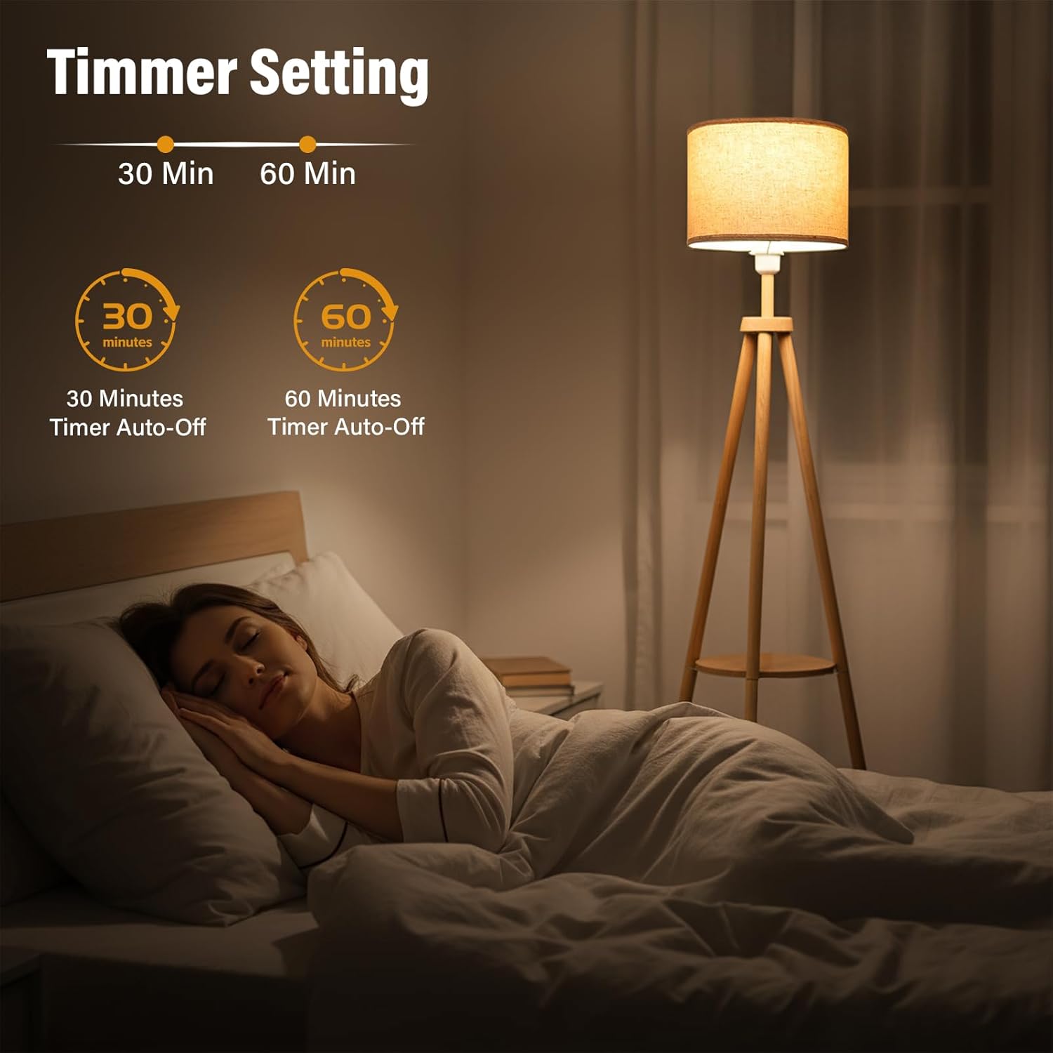 Detalle de Lampada da Terra Treppiede in Legno con Ripiano e Dimmerabile E27 12W – Tre Colori 3000K/4000K/6000K