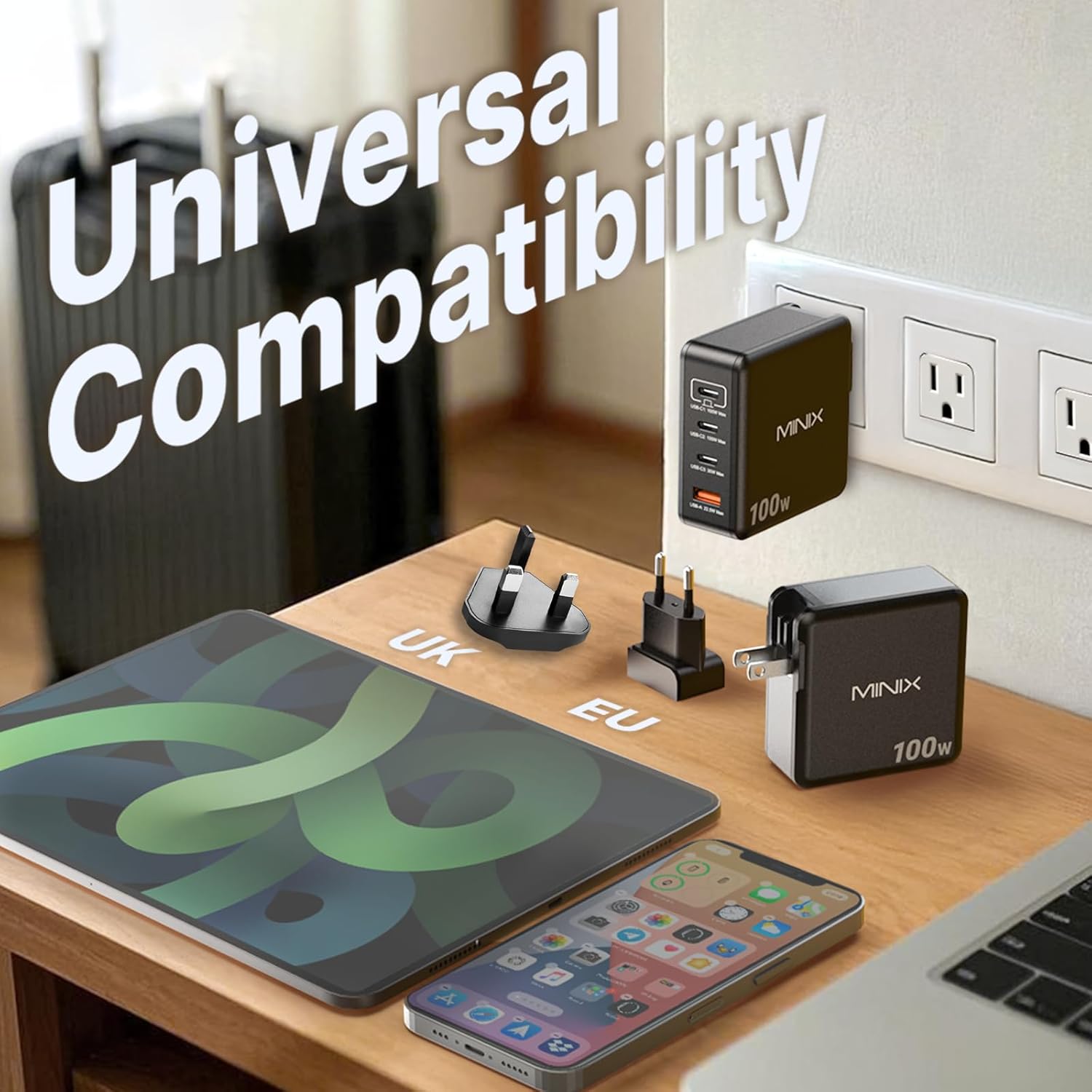 Detalle de MINIX 100W 4-Port USB-C USB-A Foldable Fast Charger with PPS (Max 100W) for MacBook, iPad and iPhones