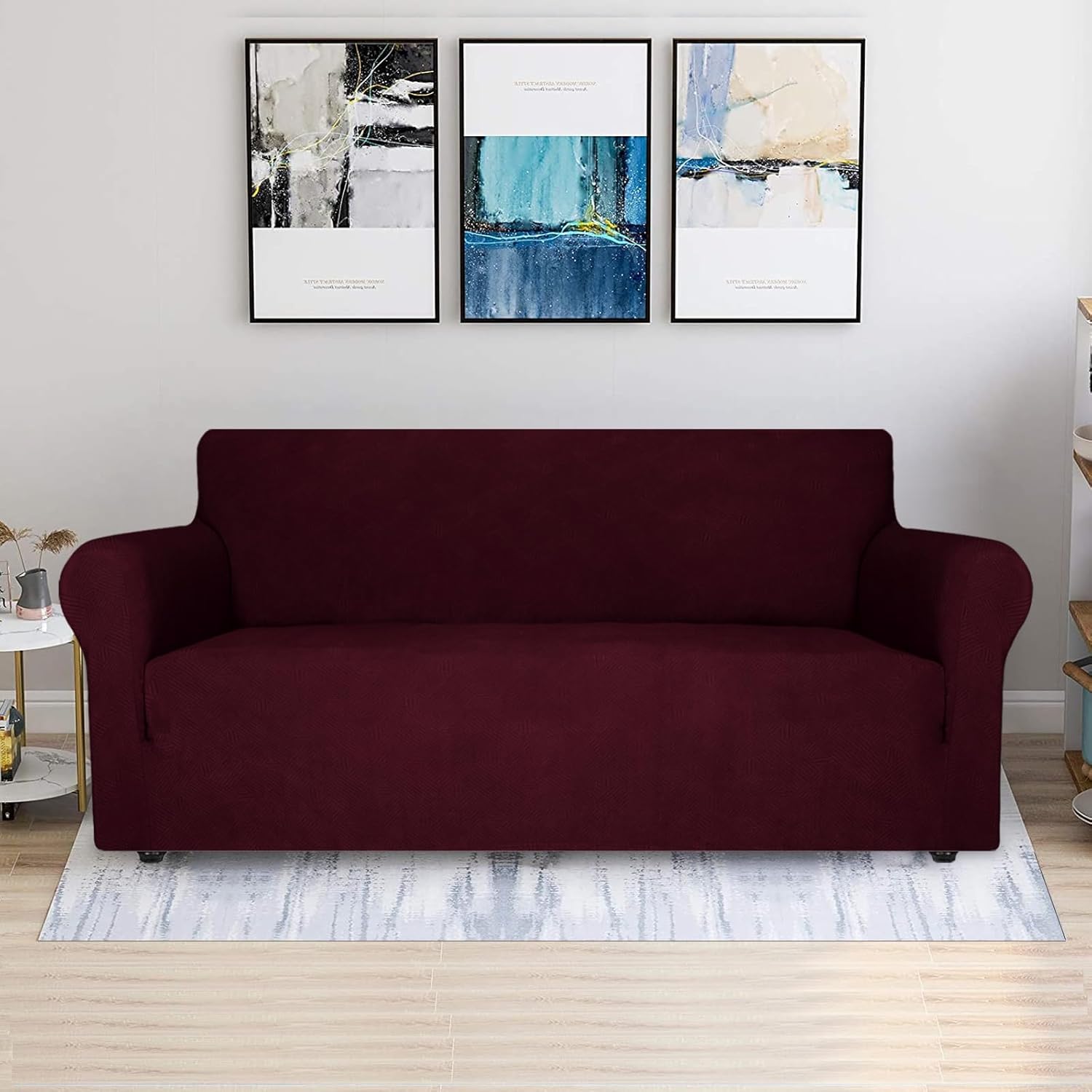 Detalle de Ystyle Housse de Canapé 3 Places avec Accoudoirs – Housse Extensible, Antidérapante et Universelle (Rouge)
