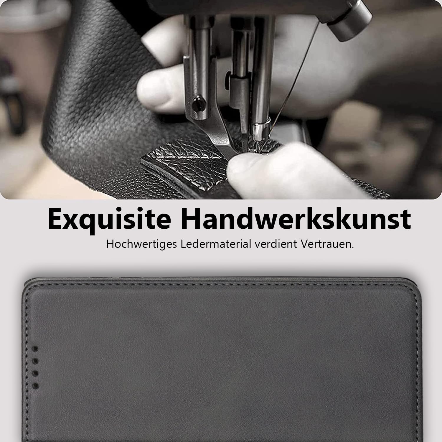 Detalle de Samsung Galaxy A40 Ledertasche mit Schutzfolie – Wallet Hülle Schwarz