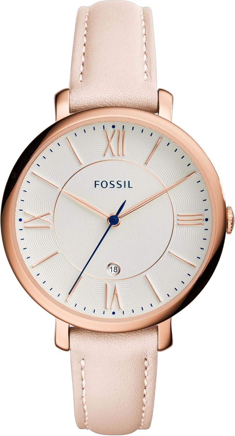 Detalle de Fossil Jacqueline Damenuhr – Quarz-Dreizeigerwerk, Lederarmband, 36 mm Gehäuse
