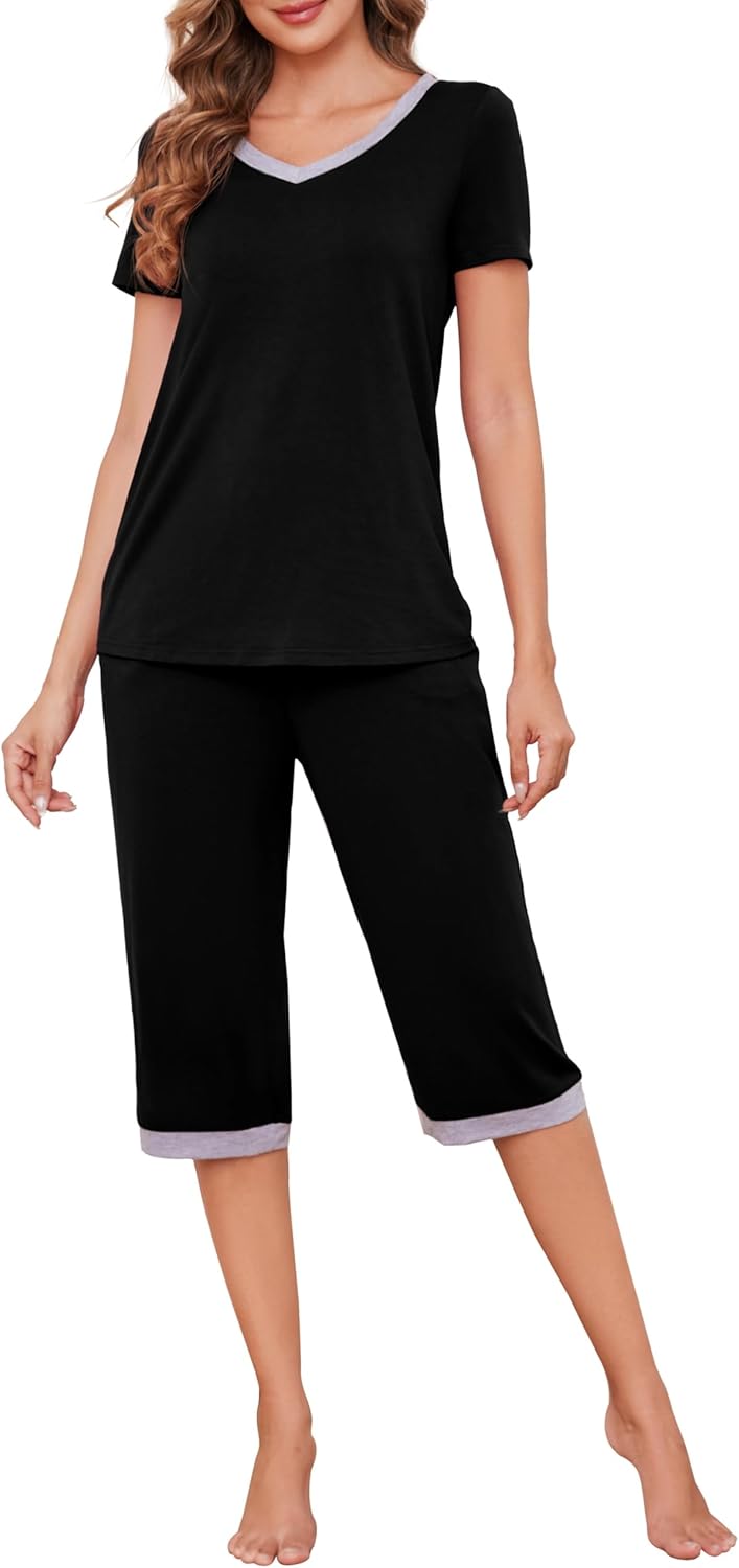 Thumbnail 6 de Damen-Schlafanzug Zweiteiler Actcat mit V-Ausschnitt, Kurzarm-Top & 3/4-Hose