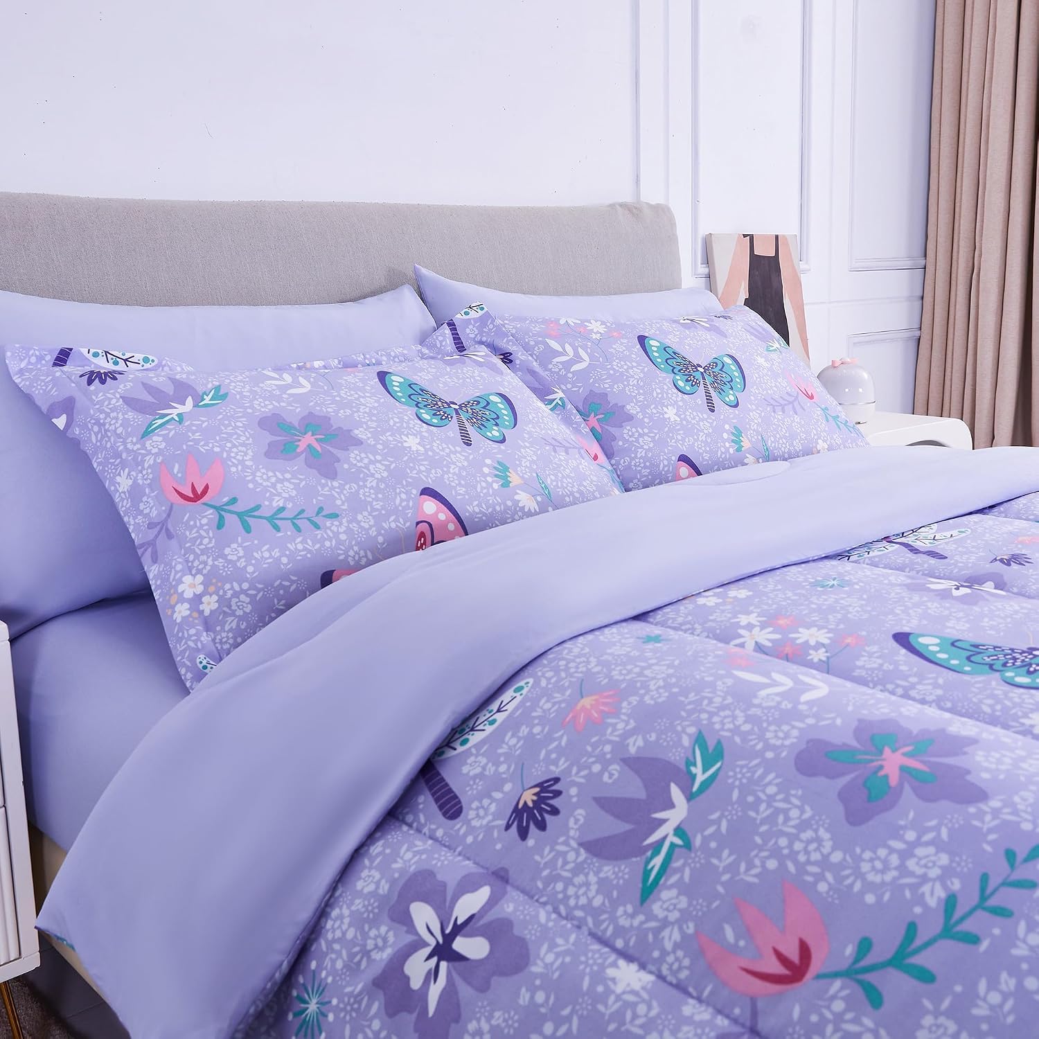 Detalle 2 de Mooreeke Twin Kids’ Butterfly Bed-in-a-Bag Set, Brushed Microfiber, 6 Pieces