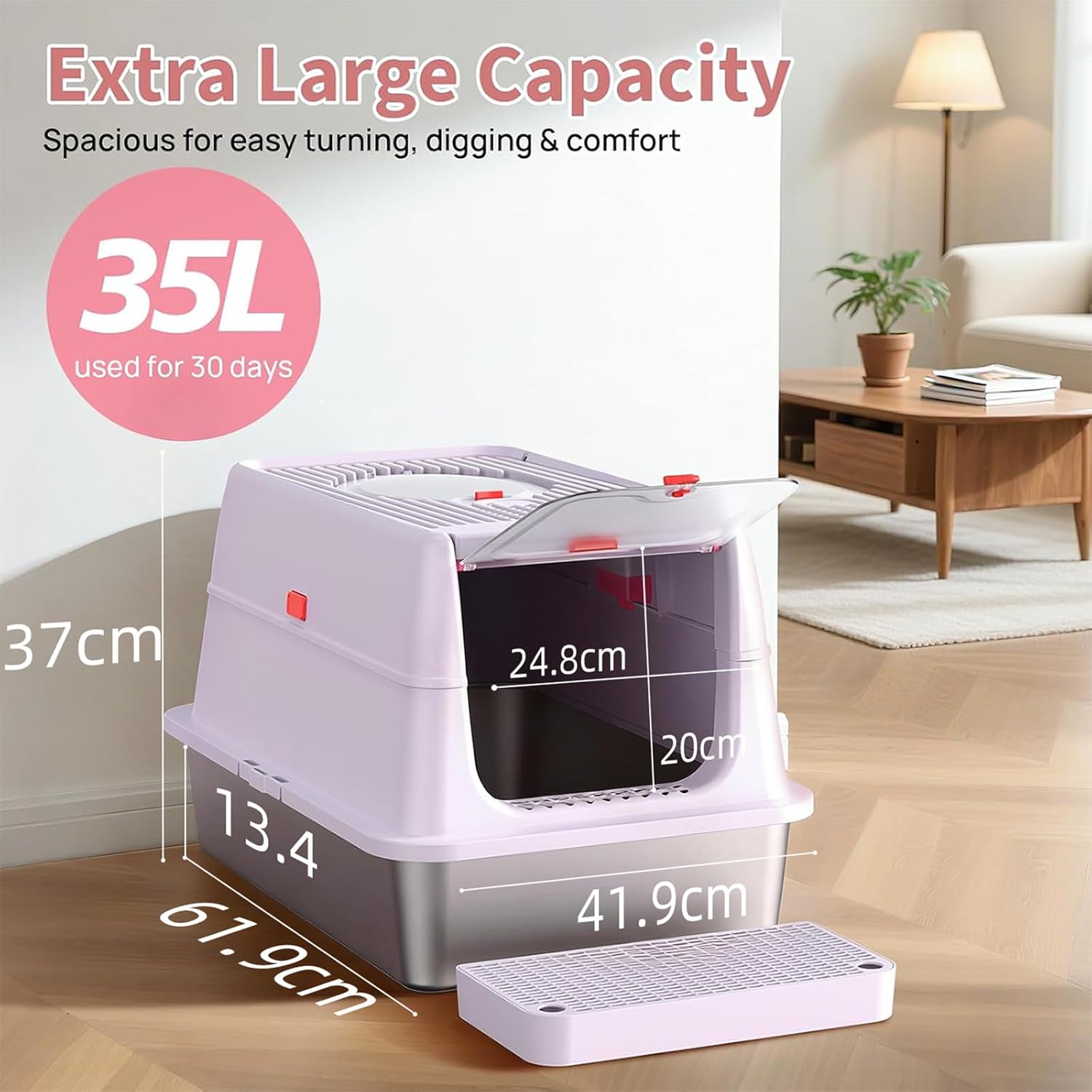 Detalle 2 de Stainless Steel Cat Litter Tray 23.6 in