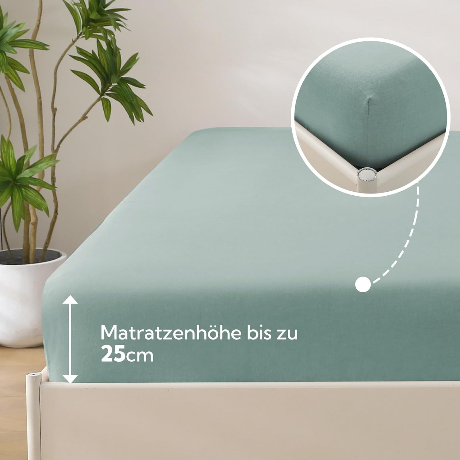 Thumbnail 3 de SOULFUL Spannbettlaken 120x200 cm aus 100% gewaschener Baumwolle – hellgrün, bis 25 cm Matratzenhöhe