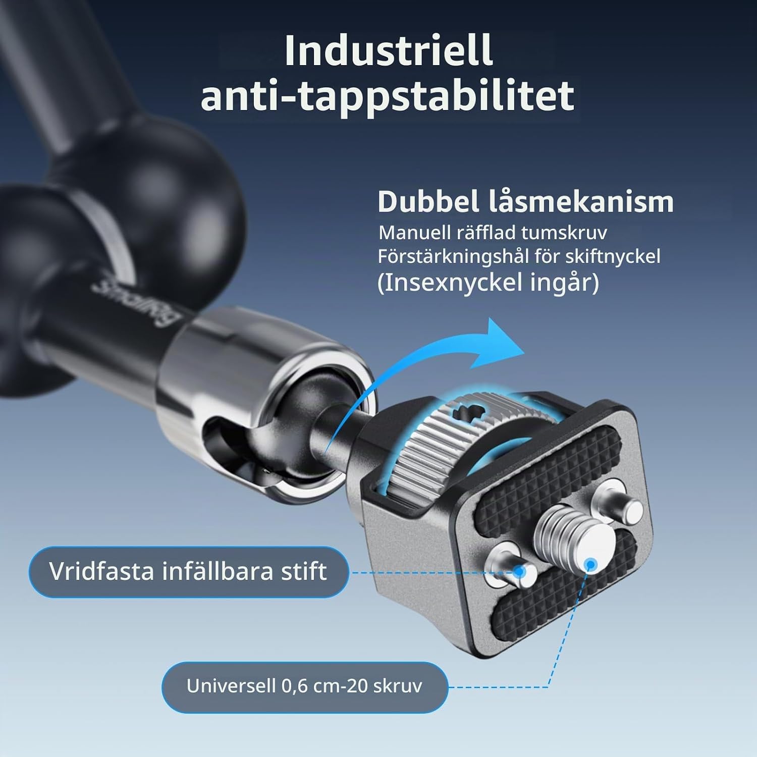 Detalle 2 de SMALLRIG 5310 magisk arm med klämma, 1/4"-20-fäste och justerbara leder