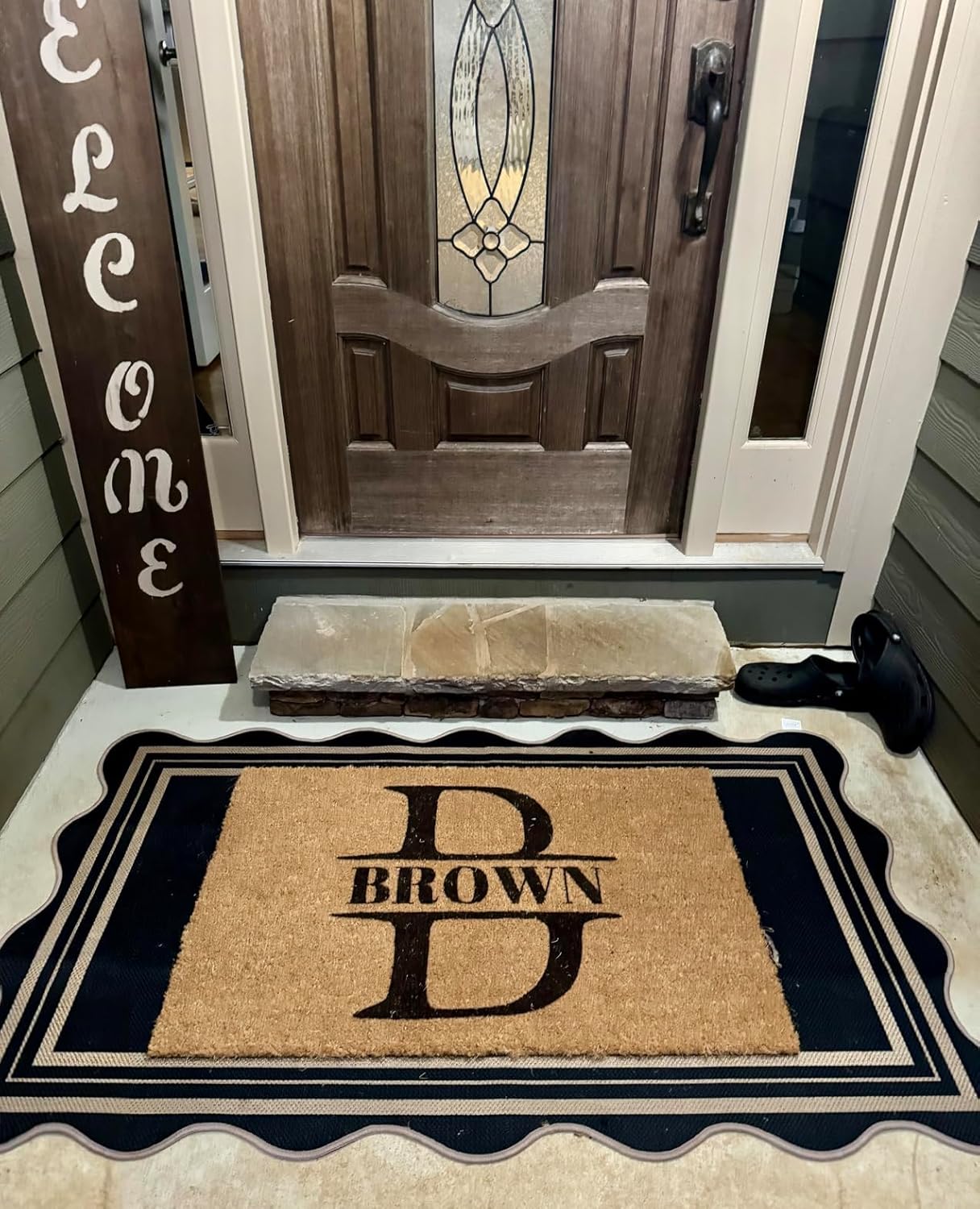 Thumbnail 6 de LORWER Scalloped Easy Jute 3x5 Outdoor Rug (Black Charcoal) — Washable Non-Slip Entryway Door Mat