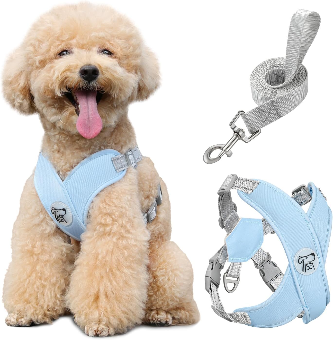 Detalle de Pawaboo Puppy Harness and Lead Sets – Small Dog X-Frame No Pull No Choke, Blue (Size M)