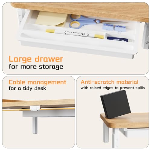 Detalle de ETHU Dual Monitor Stand Riser with Drawer 75-103.4cm, Oak
