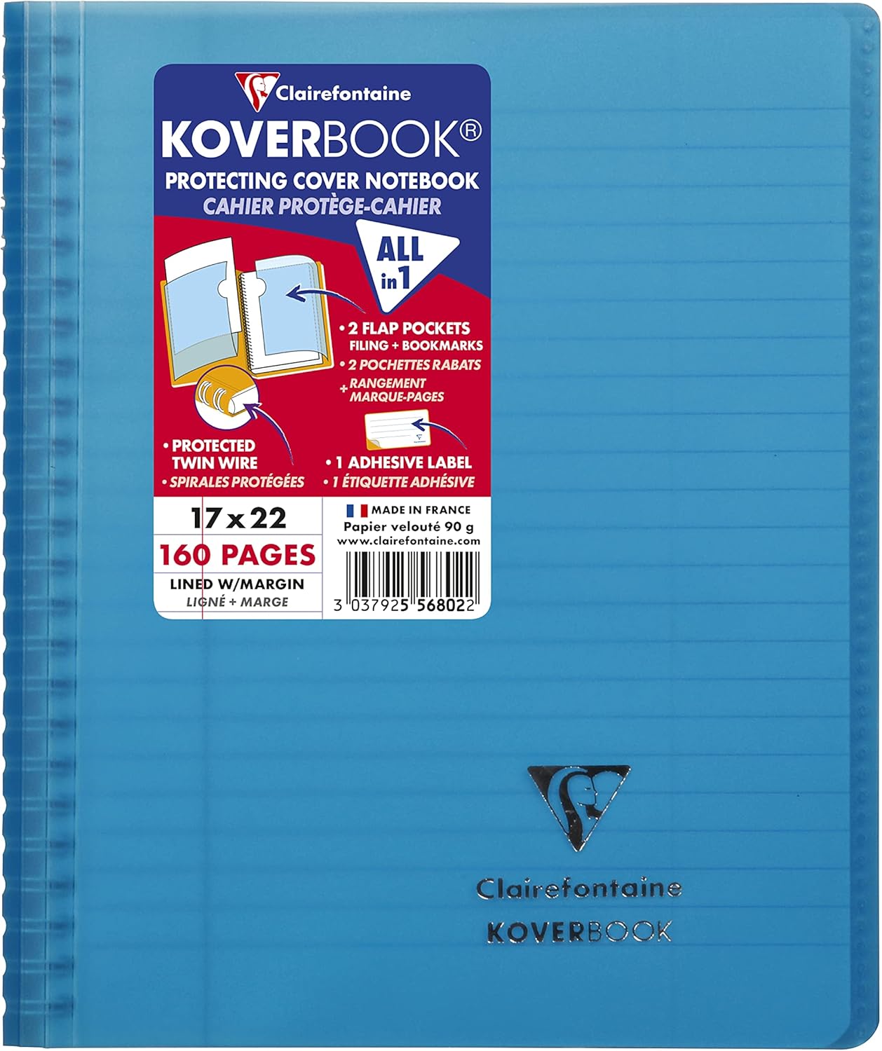 Thumbnail 6 de Clairefontaine 386601C Cahier à Spirale Koverbook 24x32 cm, 160 pages - Petits Carreaux avec Marge
