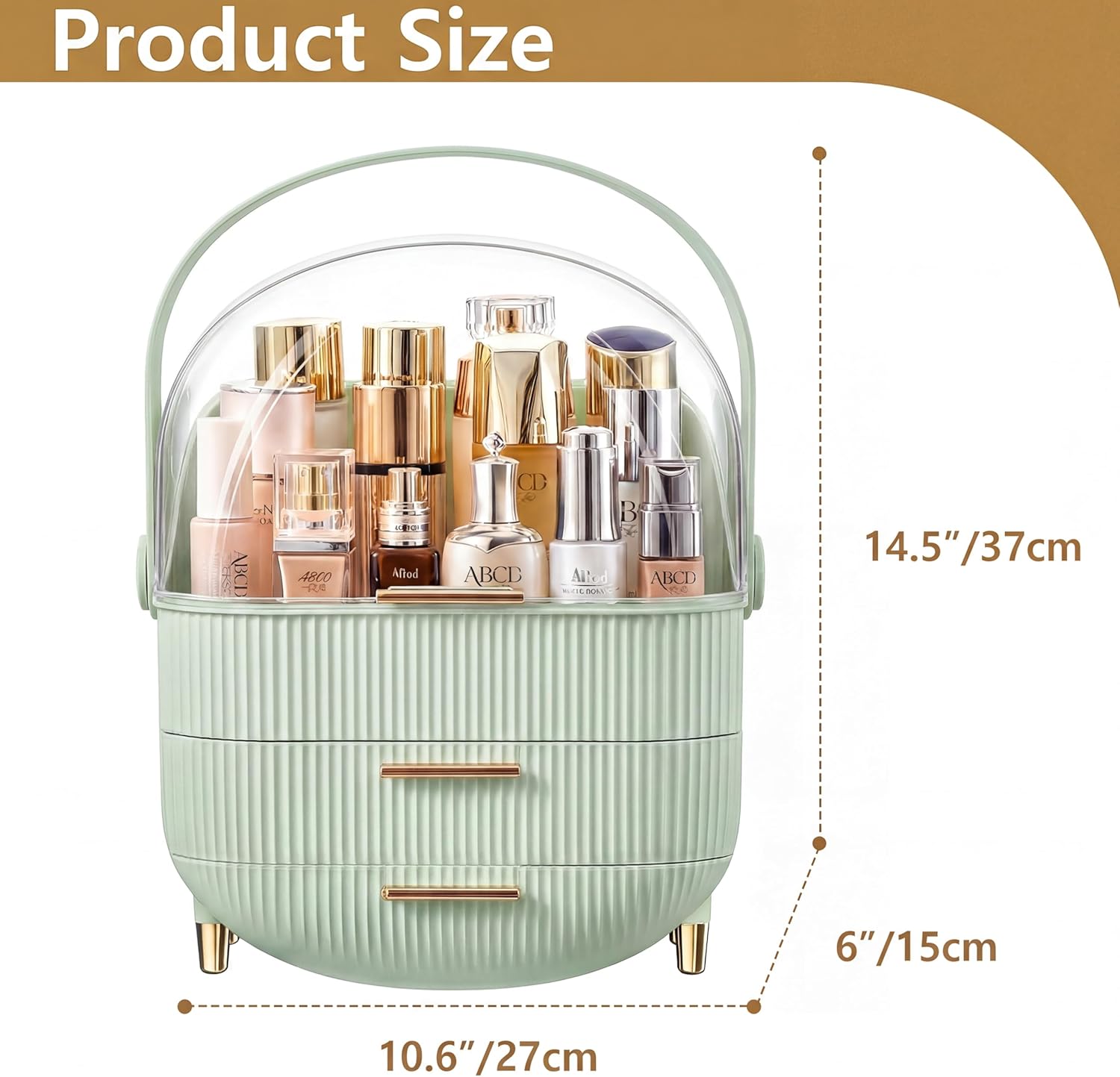 Detalle 1 de NestOrganix Makeup Organizer with Drawers, Transparent Dustproof Cover, Green