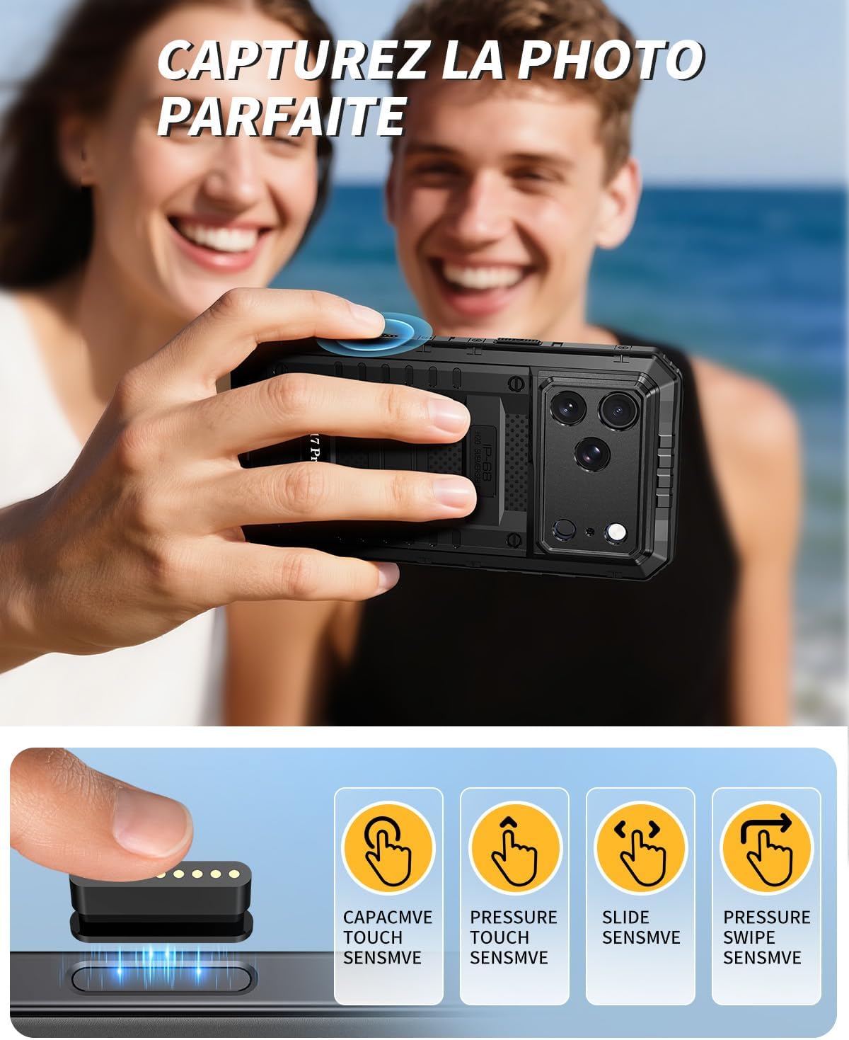 Thumbnail 5 de Seacosmo Coque pour iPhone 17 Pro – Étanche IP68, protection 360° avec écran intégré, noir