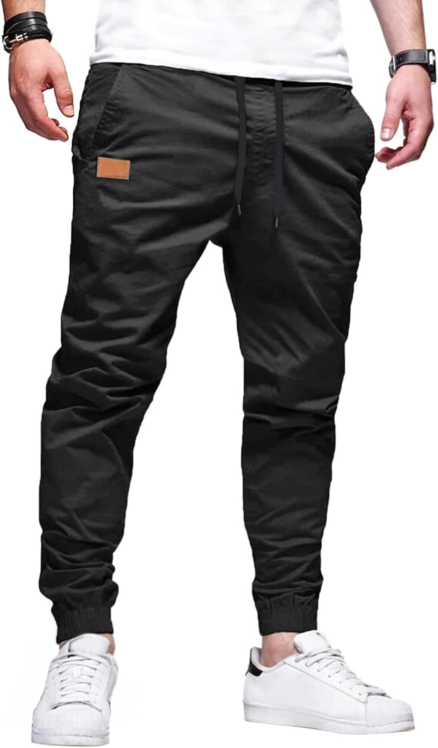 Detalle de PLEPAN Mens Casual Cargo Joggers — Cotton Drawstring Chino Pants for Hiking, Outdoor Twill & Everyday Training