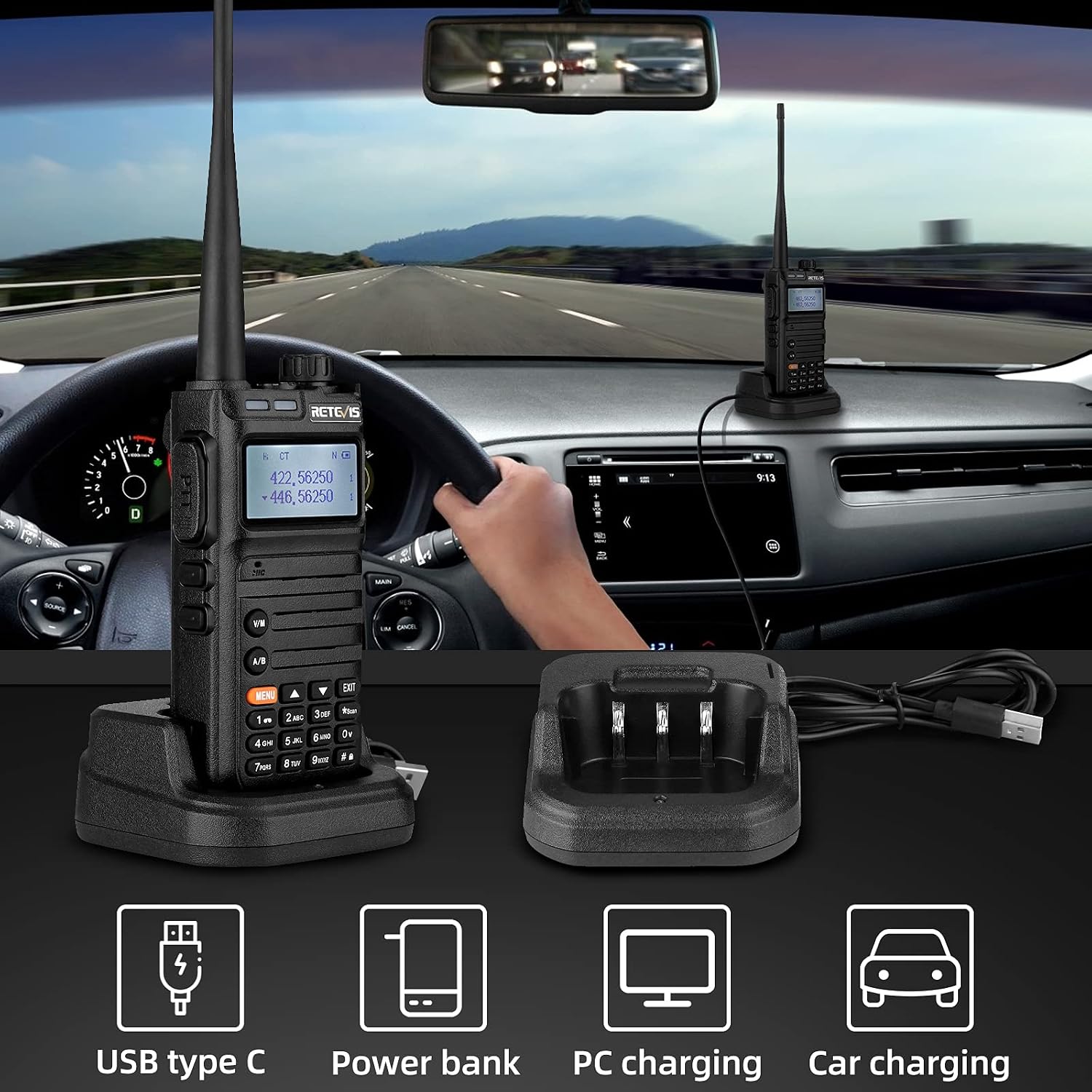 Detalle de Retevis RA685 Talkie Walkie Double Bande — longue portée, 5W et batterie 1800 mAh pour débutants