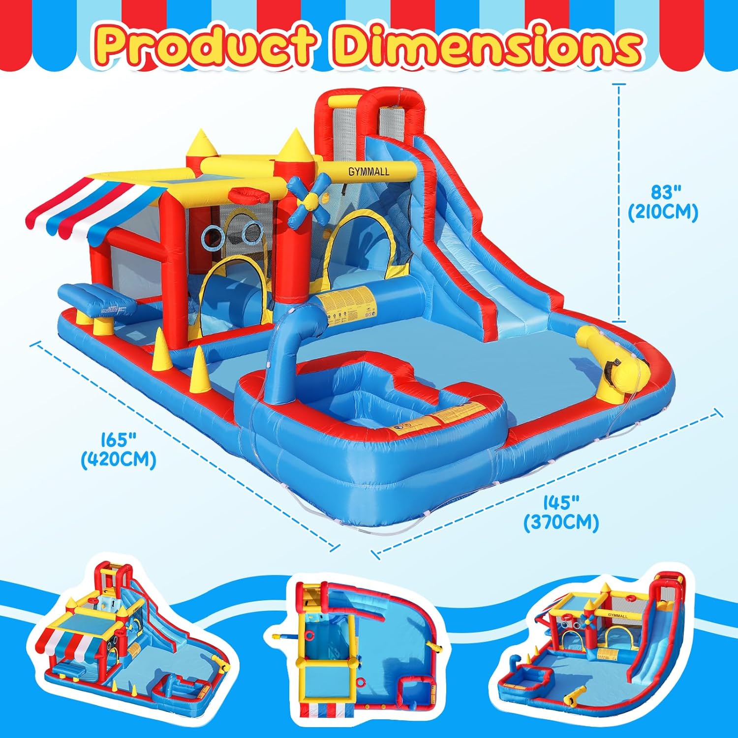 Thumbnail 2 de GYMMALL Inflatable 10-in-1 Water Slide Bounce House with 550 W Blower