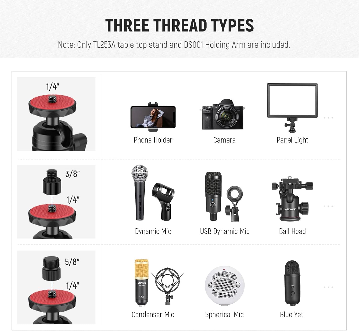 Thumbnail 4 de Neewer TL253A+DS001 table camera tripod with 2 telescopic arms and phone holder
