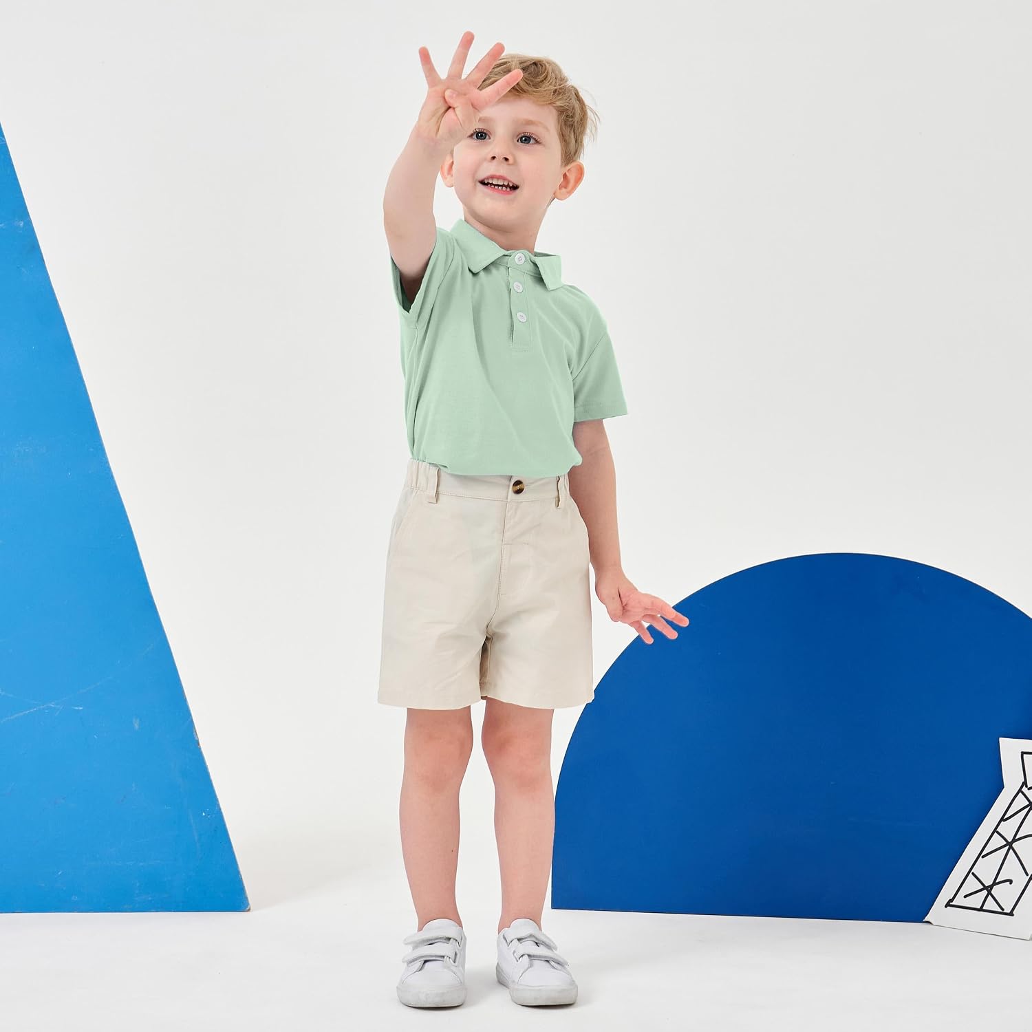 Detalle de Volunboy Toddler Boys Summer Clothes: Short Sleeve Polo & Elastic Shorts Set (1–6 Years)